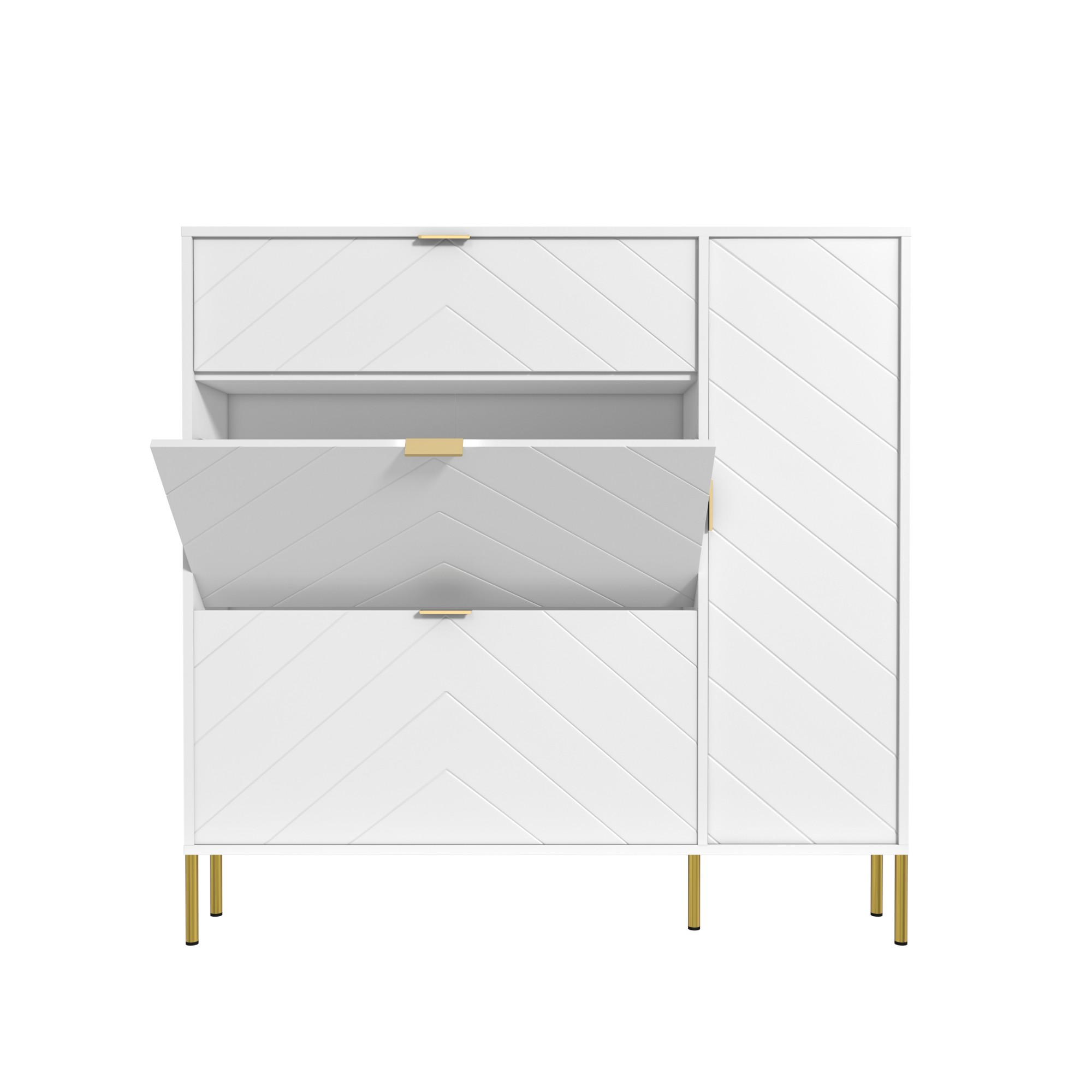 49.21 in. H x 9.45 in. W x 43.31 in. L White Wood Shoe Storage Cabinet with Flip-Up Drawers, Adjustable Shelf