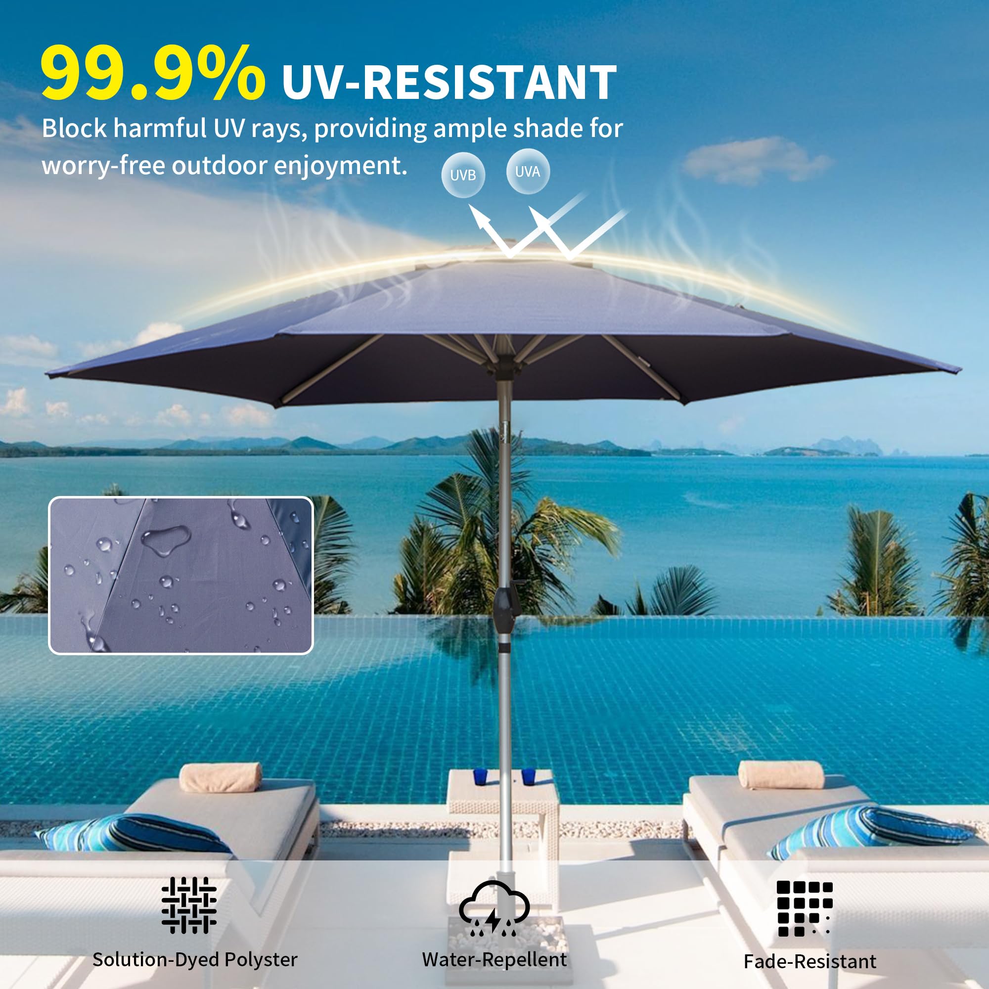 7.5FT Patio Umbrella, Outdoor Table Umbrella with Push Button Tilt and Crank, UV Protection Waterproof Market Sun Umbrella with 8 Sturdy Ribs for Garden, Deck, Backyard, Pool (Beige/Brick red/Navy Blue/Gray)