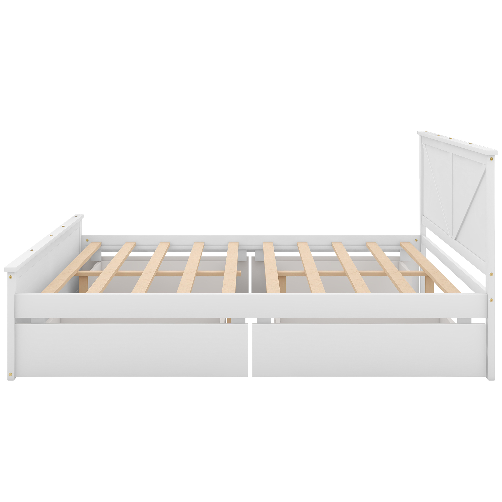 King/Queen Size Wooden Platform Bed with Four Storage Drawers and Support Legs, White/Gray