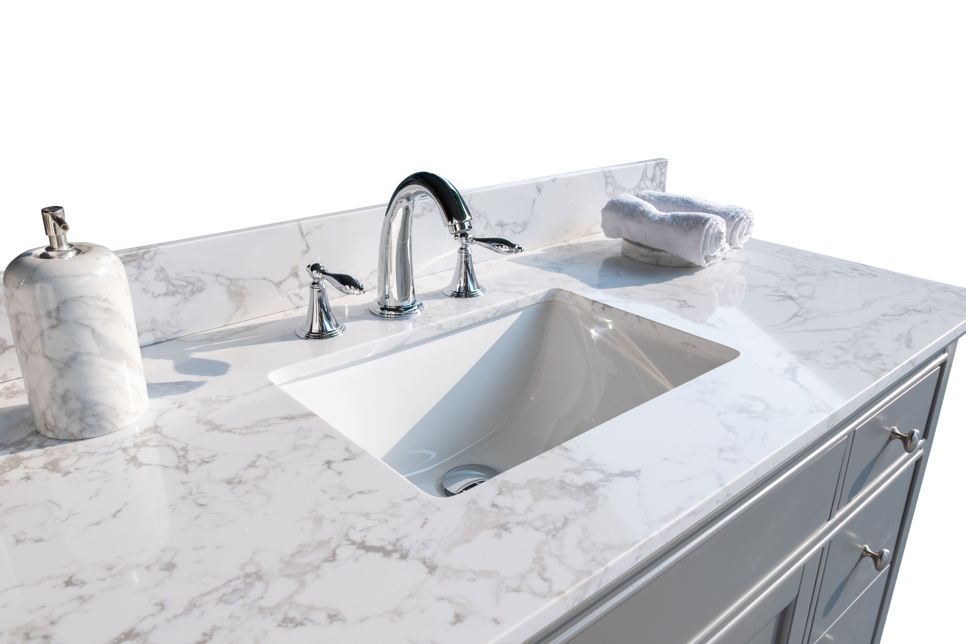 Montary carrara white engineered stone vanity top side backsplash 