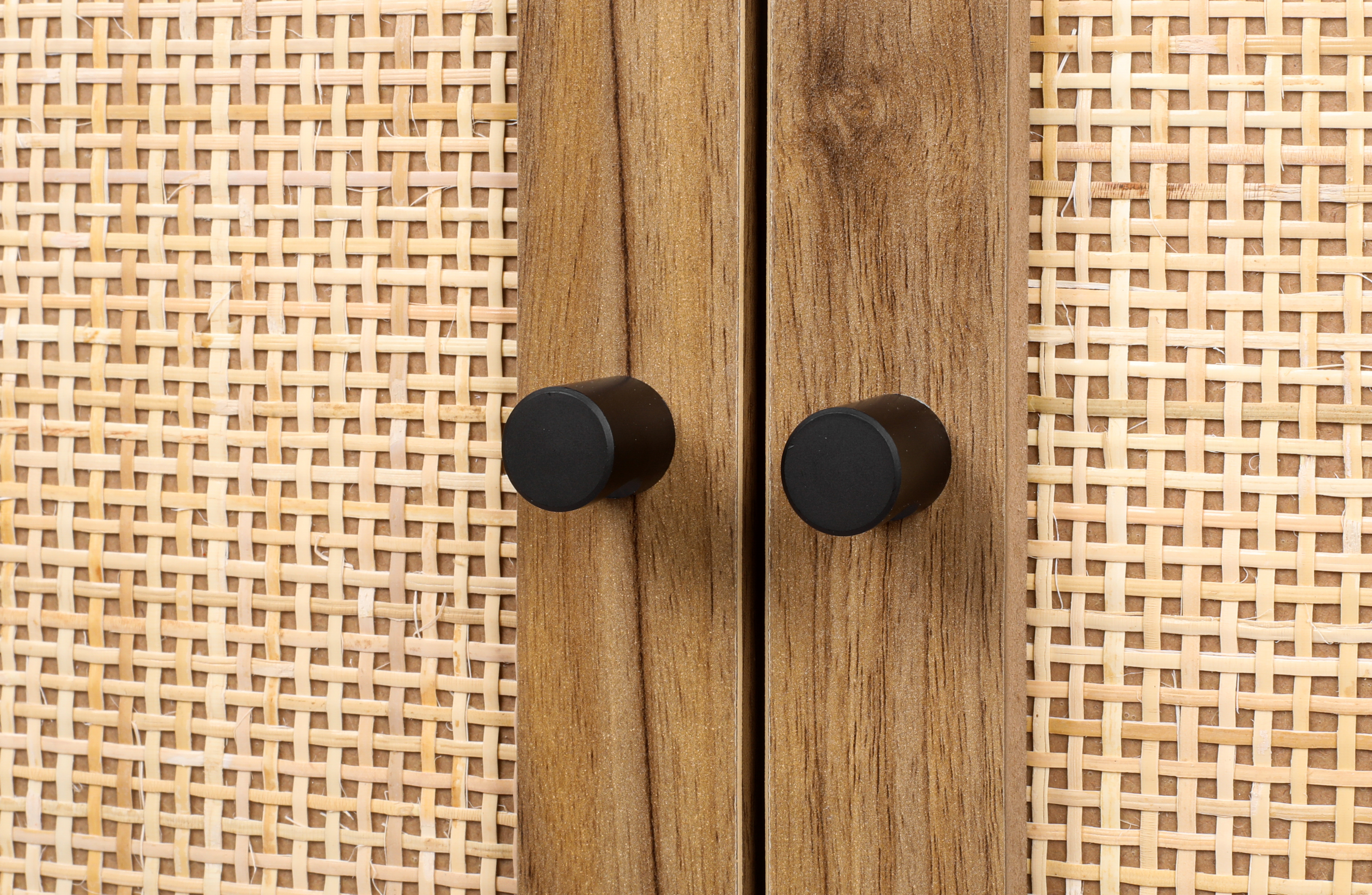 Set of 2, Natural rattan, Allen 2 Door High Cabinet, Rattan, Built-in Adjustable Shelf, Easy Assembly, Free Standing Cabinet for Living Room Bedroom 