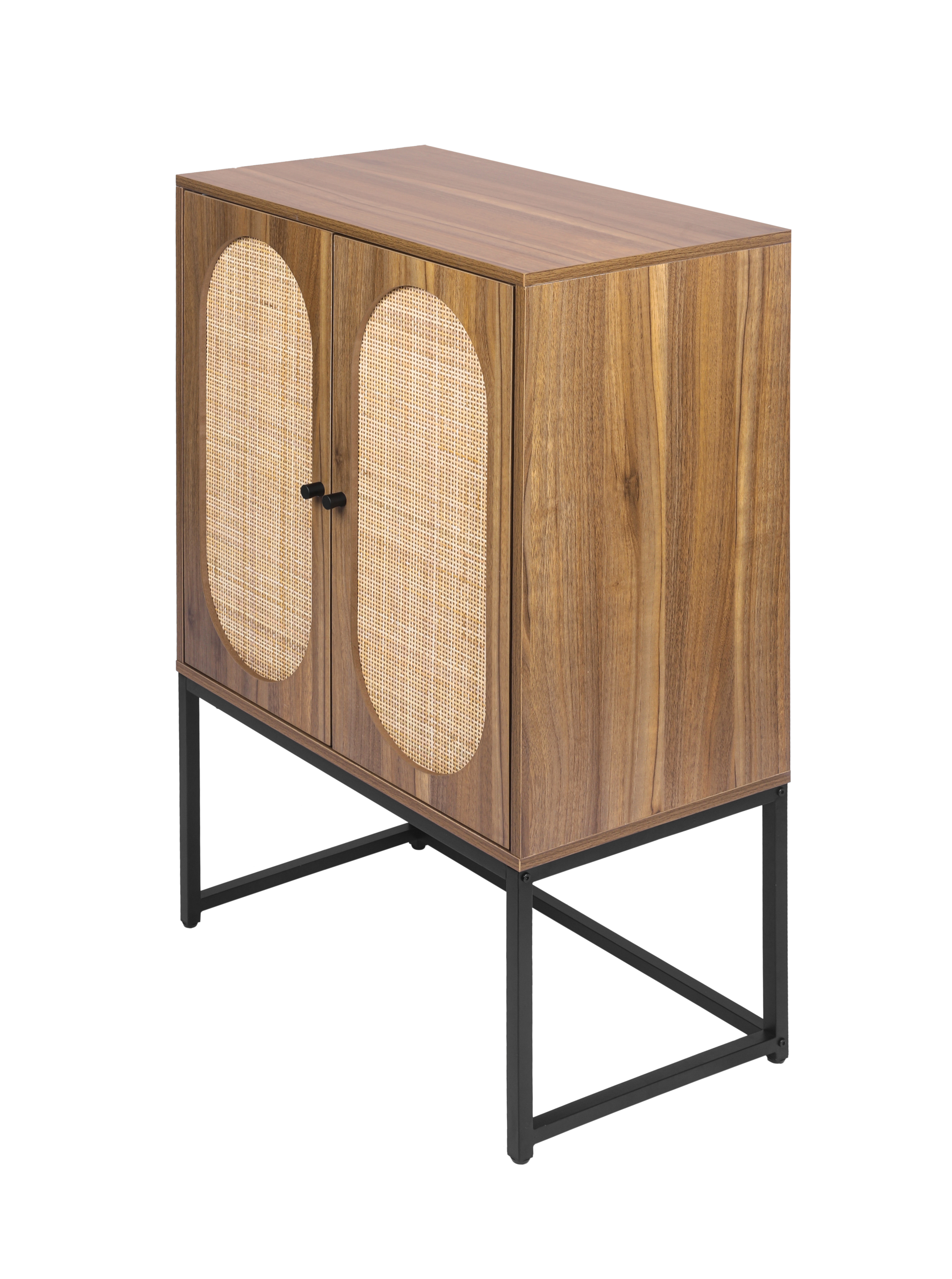 Set of 2, Natural rattan, Allen 2 Door High Cabinet, Rattan, Built-in Adjustable Shelf, Easy Assembly, Free Standing Cabinet for Living Room Bedroom 
