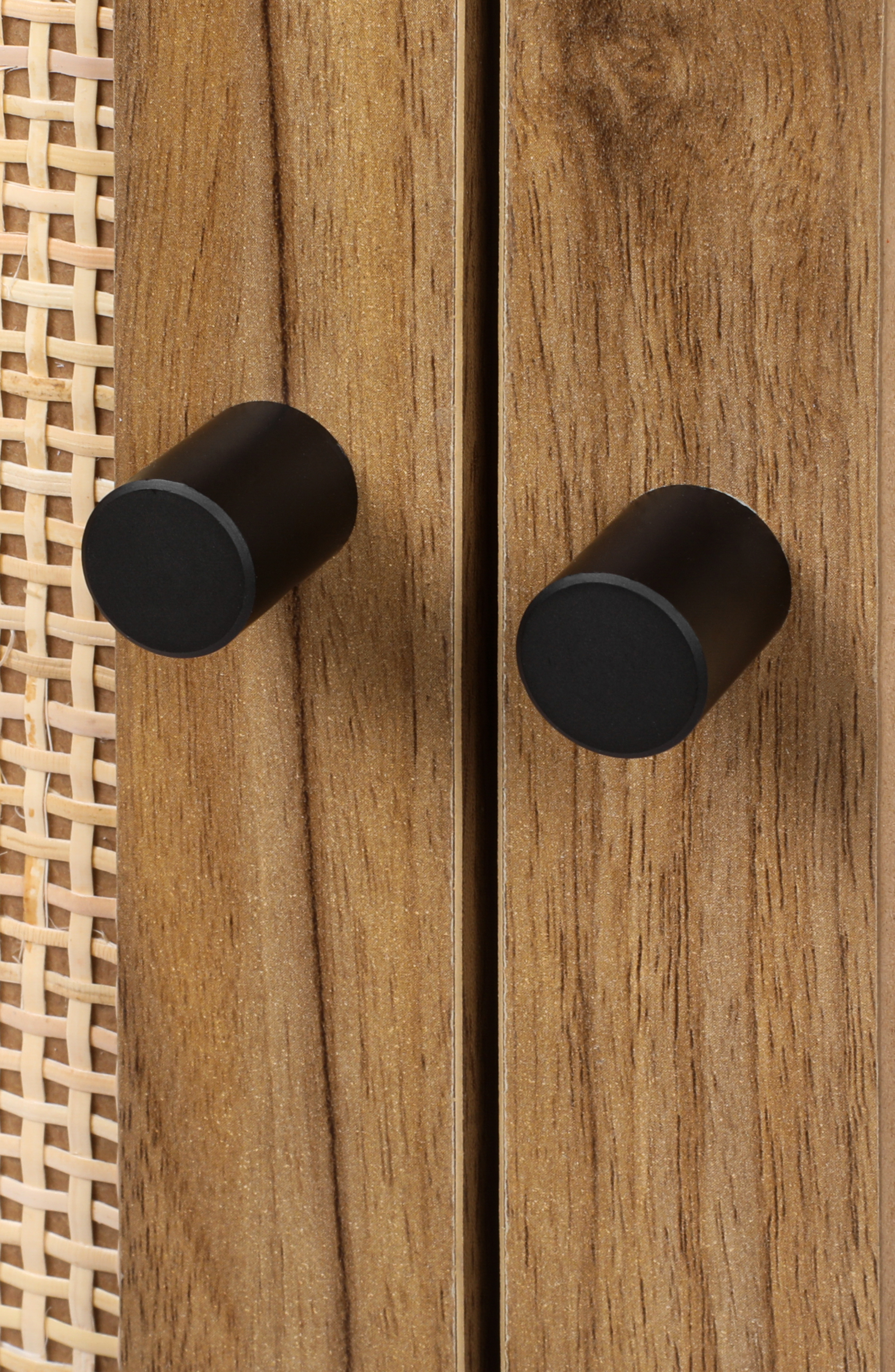 Set of 2, Natural rattan, Allen 2 Door High Cabinet, Rattan, Built-in Adjustable Shelf, Easy Assembly, Free Standing Cabinet for Living Room Bedroom 