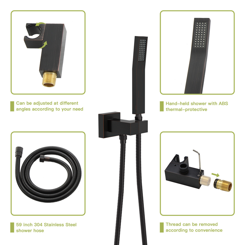 Shower System with Waterfall Tub Spout,16 Inch Ceiling Mount Square Shower System with Rough-in Valve, Oil Rubber Bronze