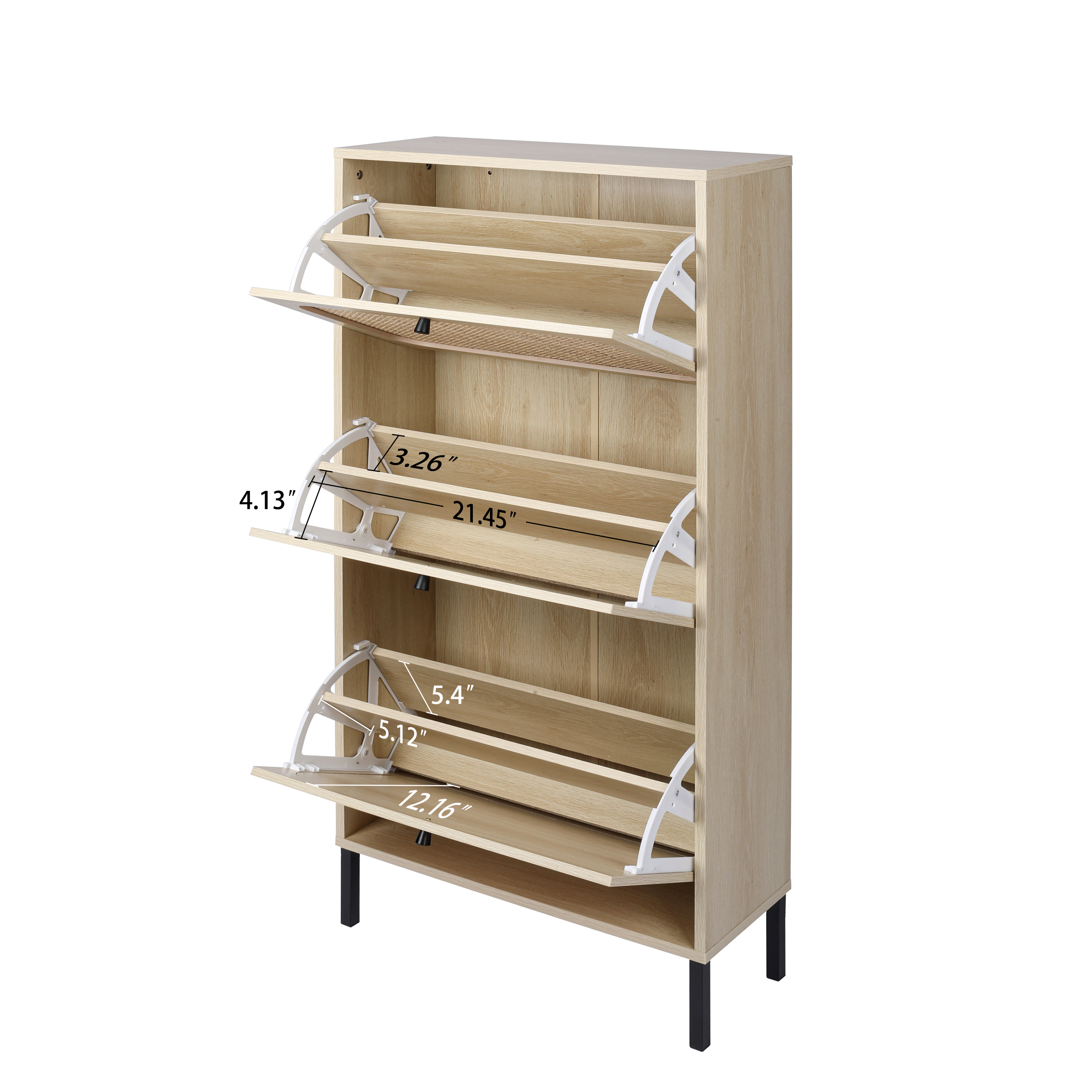Natural Rattan 3 Door Shoe Rack, Freestanding Modern Shoe Storage Cabinet, for Entryway 