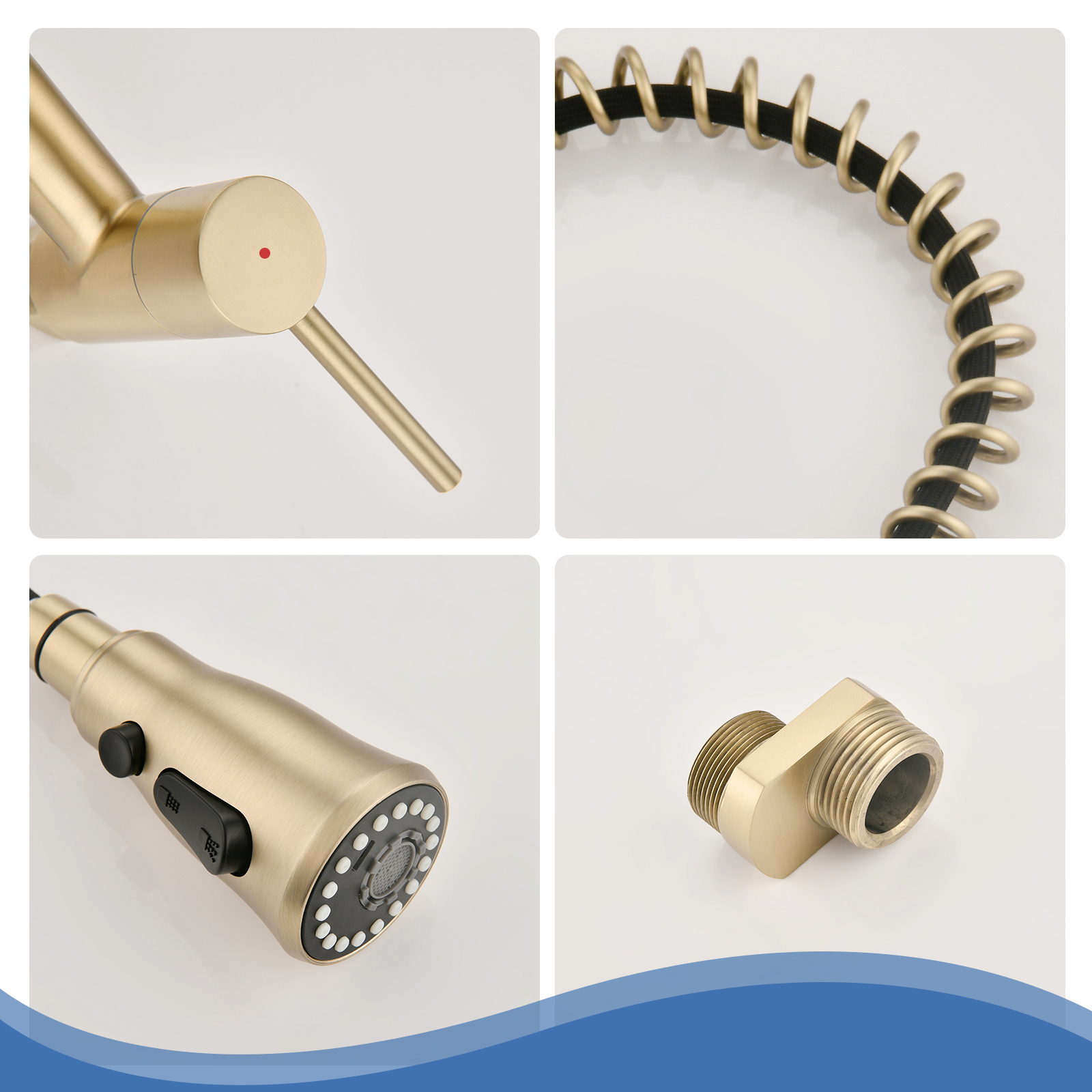 Boyel Living RV Kitchen Sink Faucet Brushed Nickel Kitchen Faucet with Pull Down Sprayer Wall Mounted 2 Holes Double Handle 3 Function 304 Stainless Steel 360 Swivel Rotation Faucet for Outdoor Farmhouse Camper Laundry RV Ba