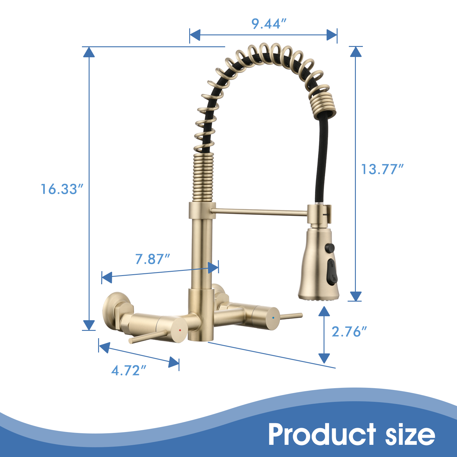 Boyel Living RV Kitchen Sink Faucet Brushed Nickel Kitchen Faucet with Pull Down Sprayer Wall Mounted 2 Holes Double Handle 3 Function 304 Stainless Steel 360 Swivel Rotation Faucet for Outdoor Farmhouse Camper Laundry RV Ba