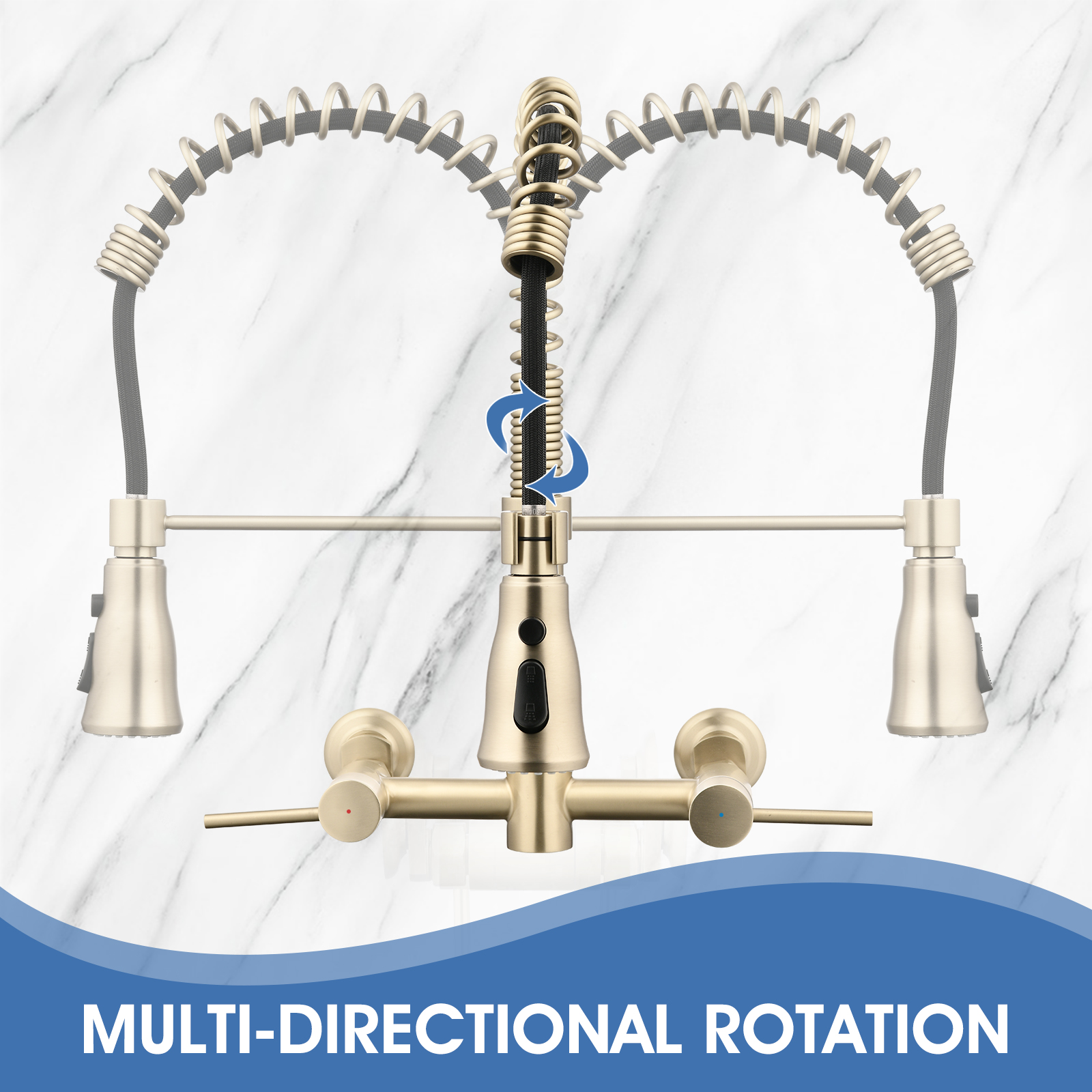 Boyel Living RV Kitchen Sink Faucet Brushed Nickel Kitchen Faucet with Pull Down Sprayer Wall Mounted 2 Holes Double Handle 3 Function 304 Stainless Steel 360 Swivel Rotation Faucet for Outdoor Farmhouse Camper Laundry RV Ba