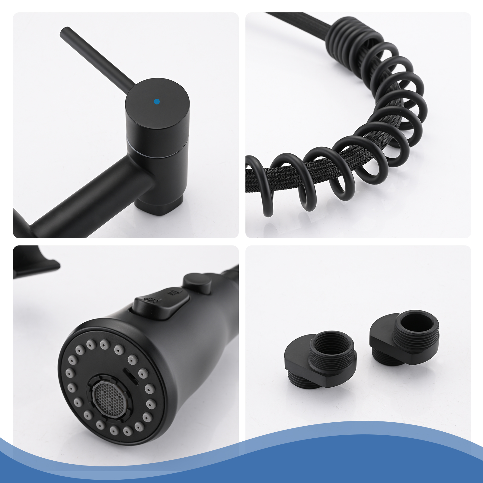 Boyel Living RV Kitchen Sink Faucet Brushed Nickel Kitchen Faucet with Pull Down Sprayer Wall Mounted 2 Holes Double Handle 3 Function 304 Stainless Steel 360 Swivel Rotation Faucet for Outdoor Farmhouse Camper Laundry RV Ba