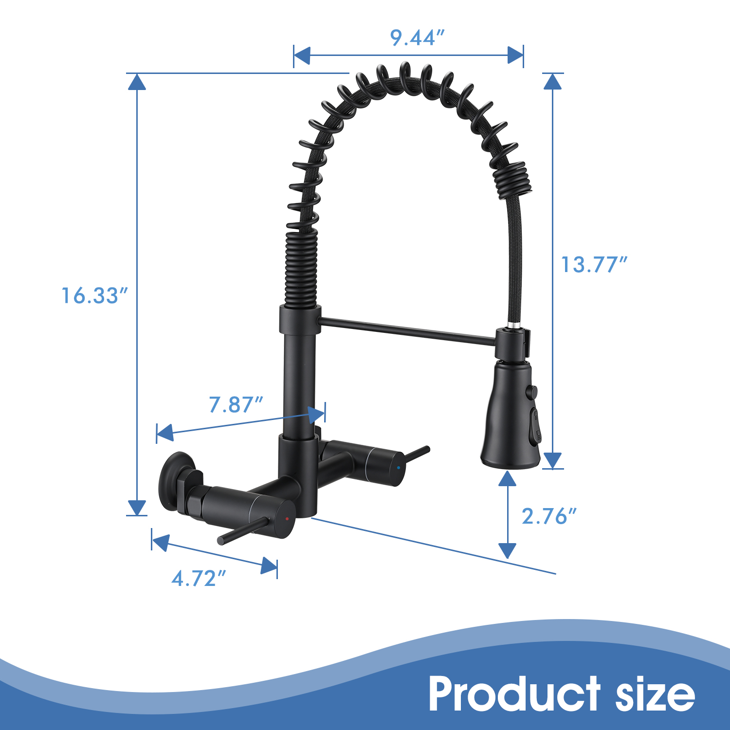 Boyel Living RV Kitchen Sink Faucet Brushed Nickel Kitchen Faucet with Pull Down Sprayer Wall Mounted 2 Holes Double Handle 3 Function 304 Stainless Steel 360 Swivel Rotation Faucet for Outdoor Farmhouse Camper Laundry RV Ba