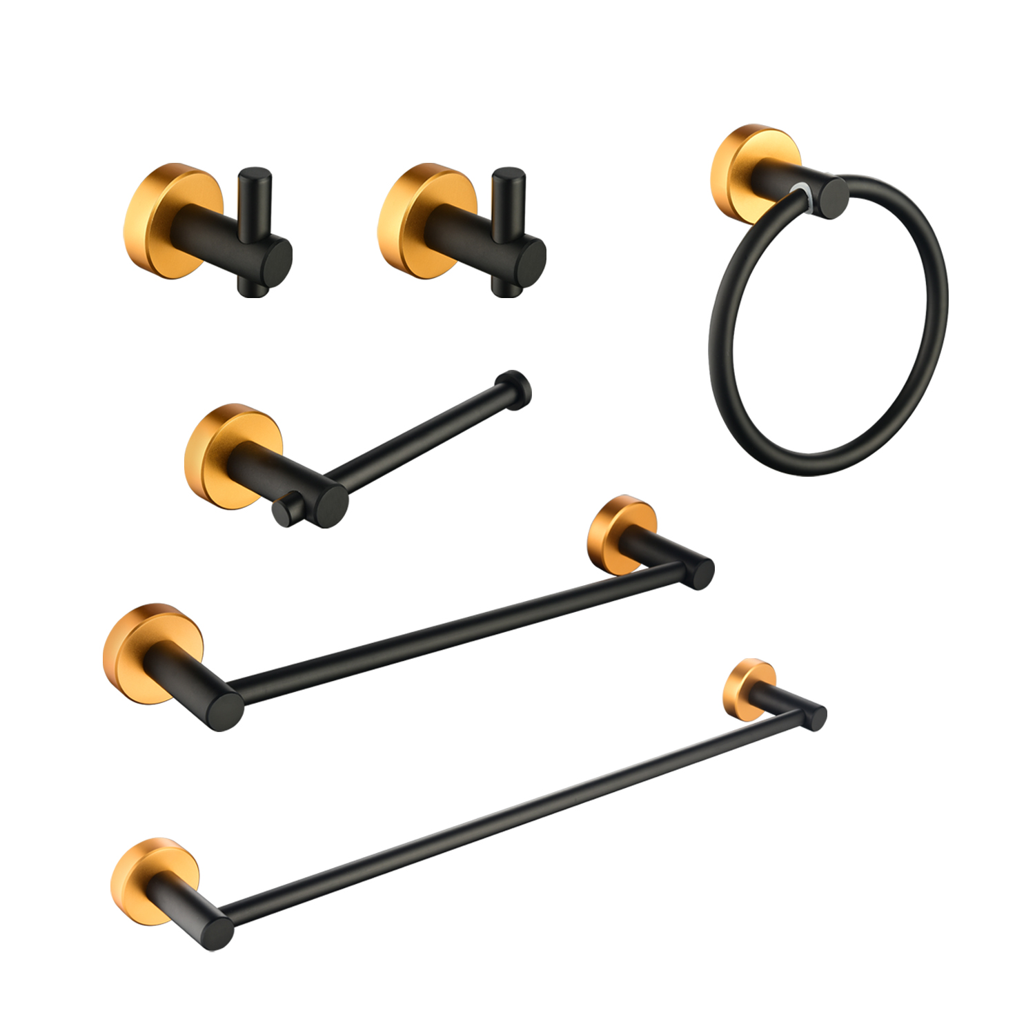 6 Piece Bathroom Towel Rack Set Wall Mount – Matt Black & Matt Gold & Orange