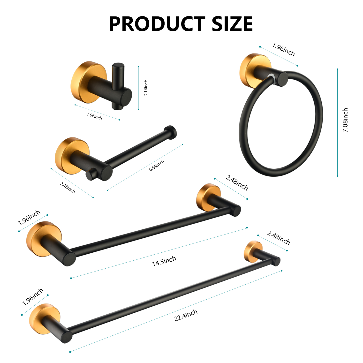 6 Piece Bathroom Towel Rack Set Wall Mount – Matt Black & Matt Gold & Orange