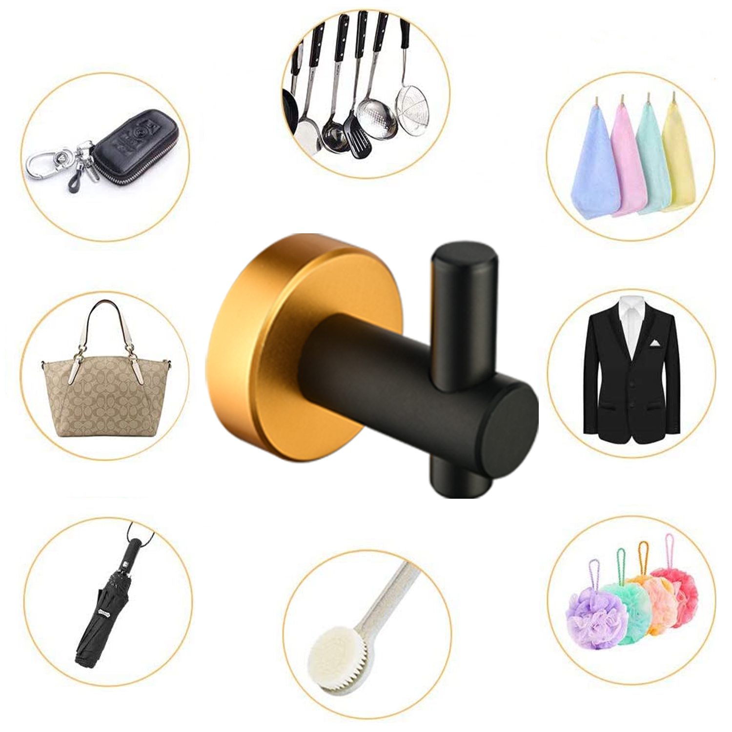 6 Piece Bathroom Towel Rack Set Wall Mount – Matt Black & Matt Gold & Orange