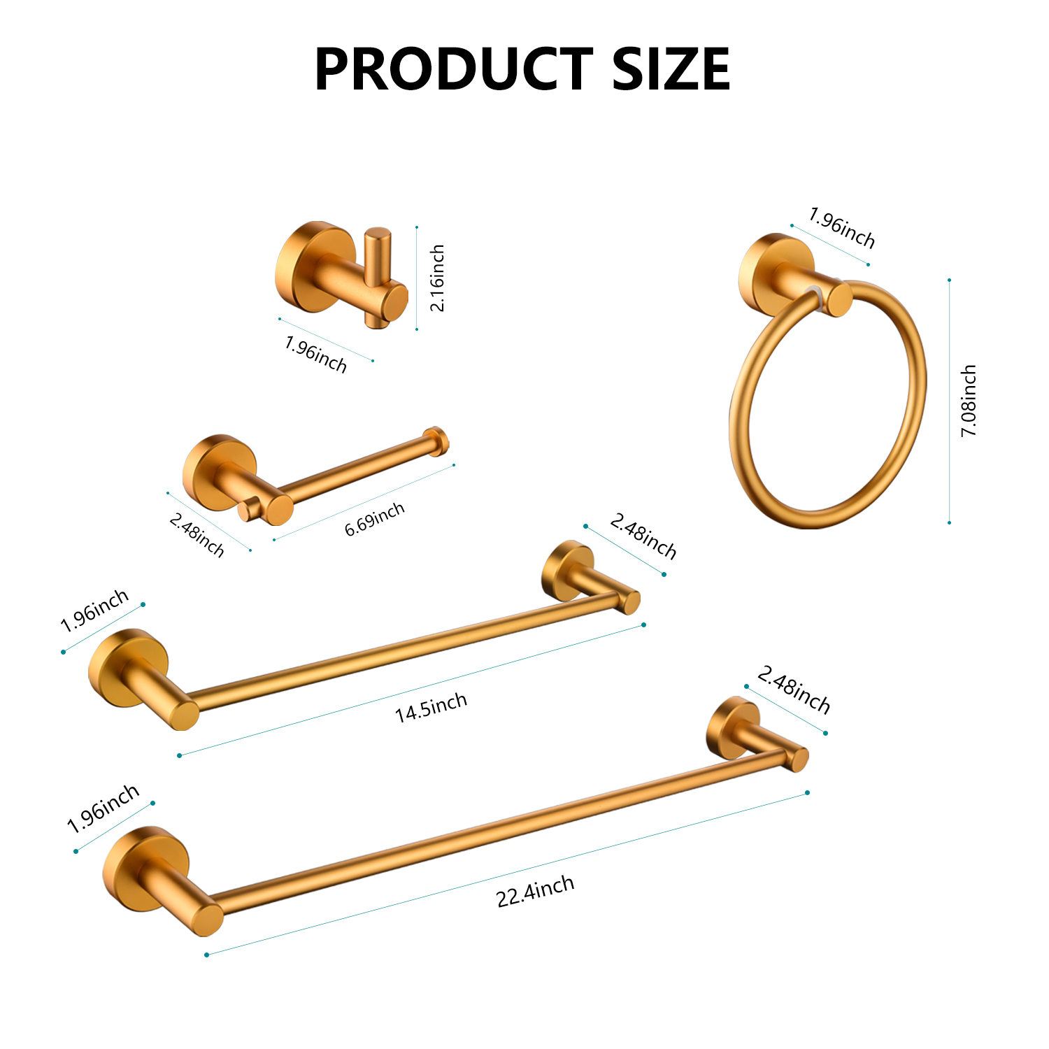 6 Piece Bathroom Towel Rack Set Wall Mount – Matt Black & Matt Gold & Orange