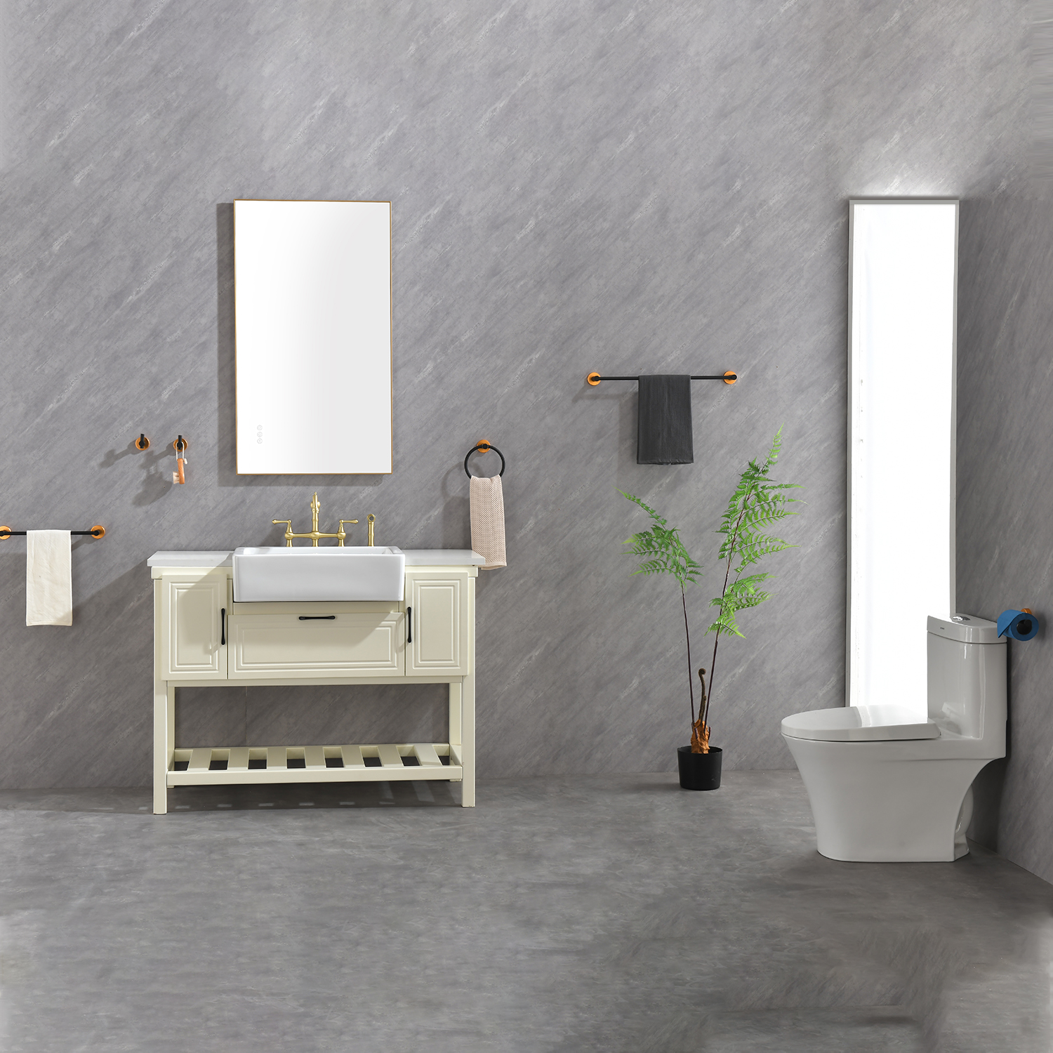 6 Piece Bathroom Towel Rack Set Wall Mount – Matt Black & Matt Gold & Orange