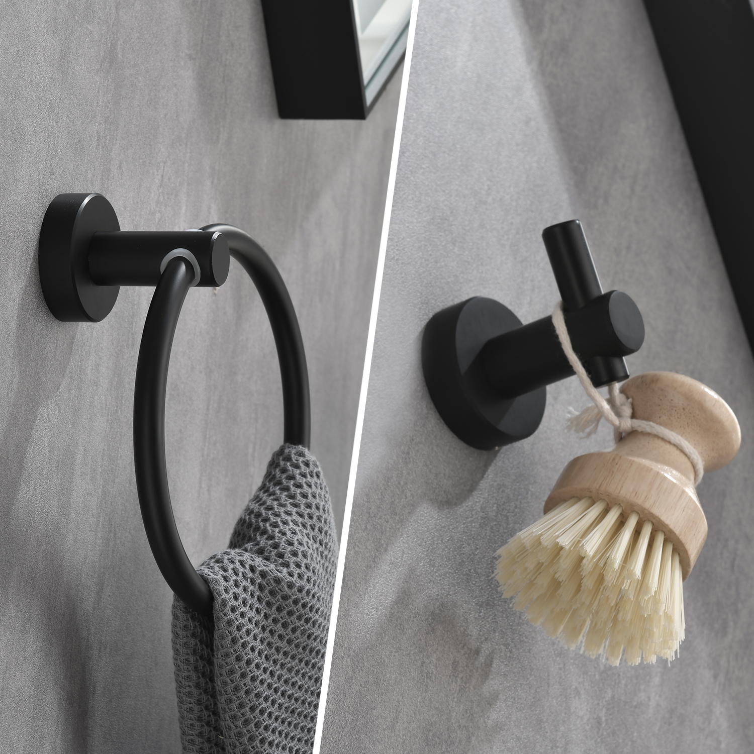 6 Piece Bathroom Towel Rack Set Wall Mount – Matt Black & Matt Gold & Orange