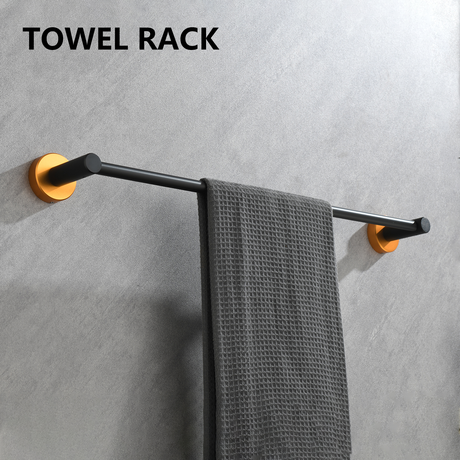 6 Piece Bathroom Towel Rack Set Wall Mount – Matt Black & Matt Gold & Orange