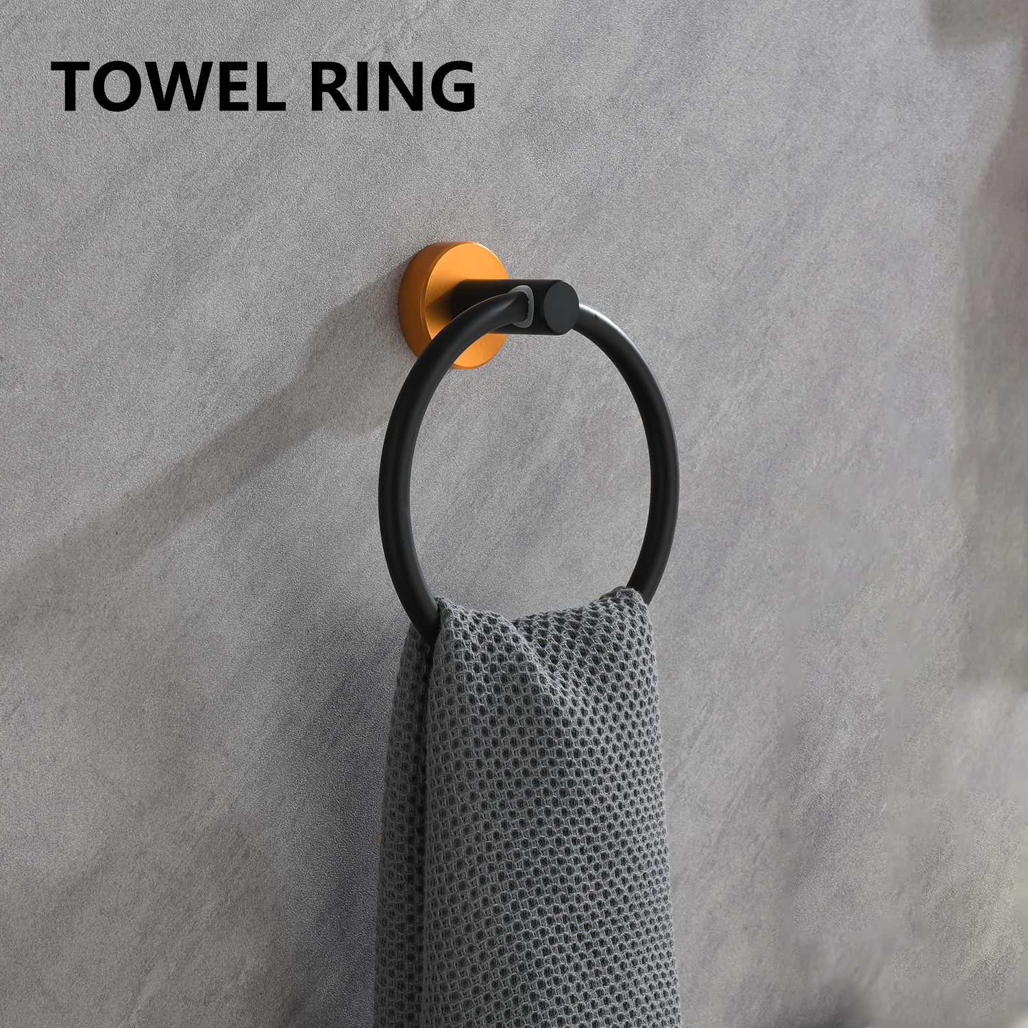 6 Piece Bathroom Towel Rack Set Wall Mount – Matt Black & Matt Gold & Orange