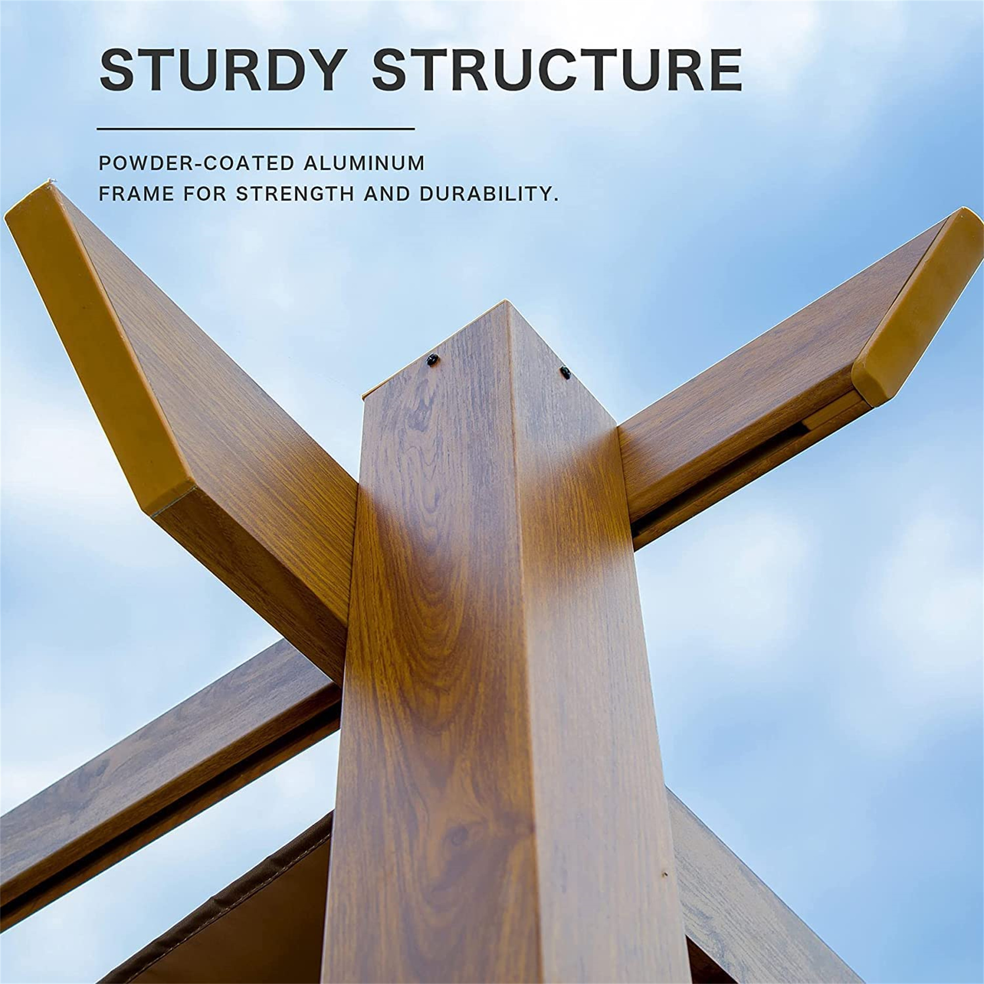 10' x13' Outdoor Pergola Aluminum Wood Looking Frame Retractable Canopy Heavy Duty Grape Trellis Sunshade Cover