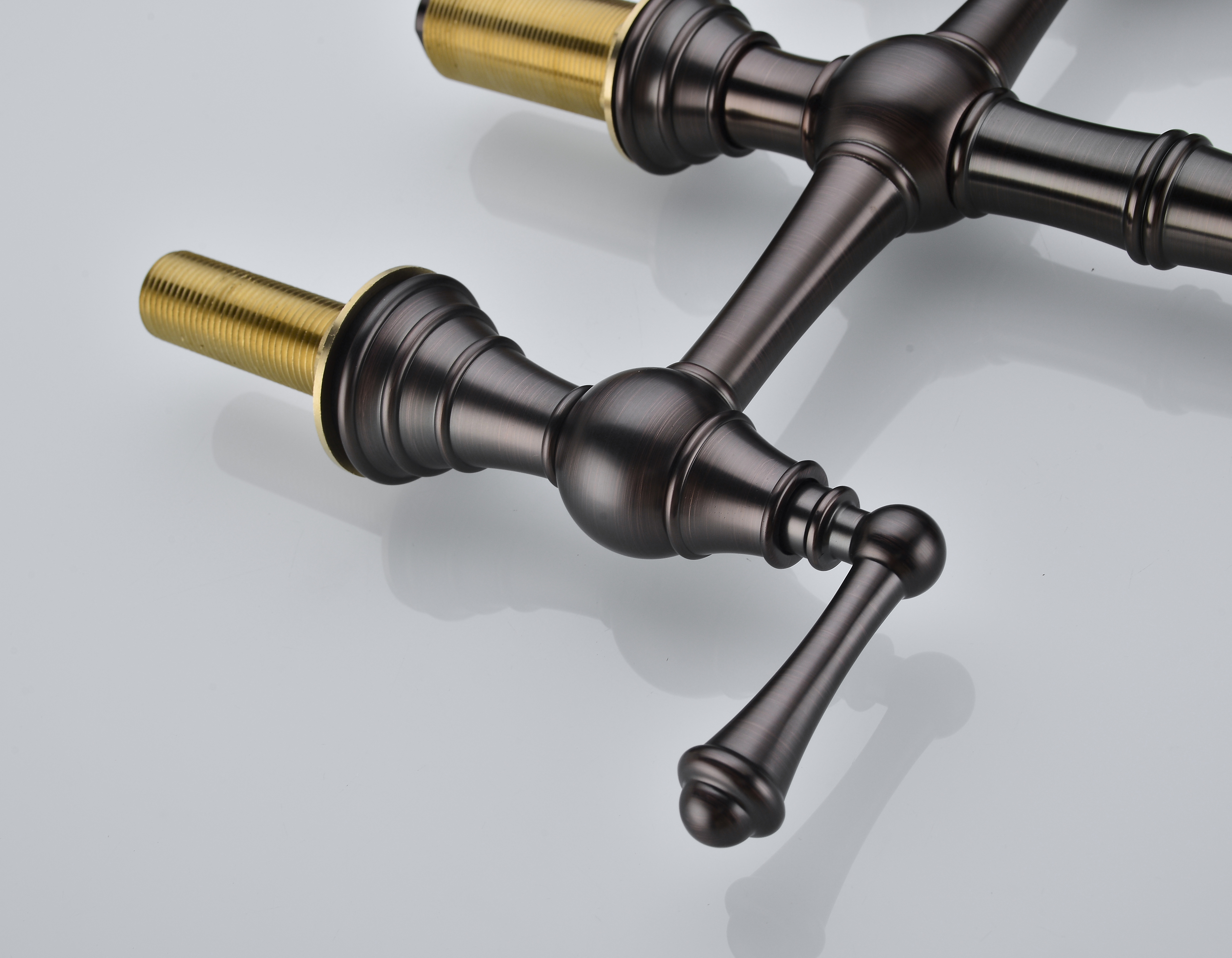  Double Handle Bridge Kitchen Faucet with Brass Side Sprayer in Bronze, 4-Holes Kitchen Faucet