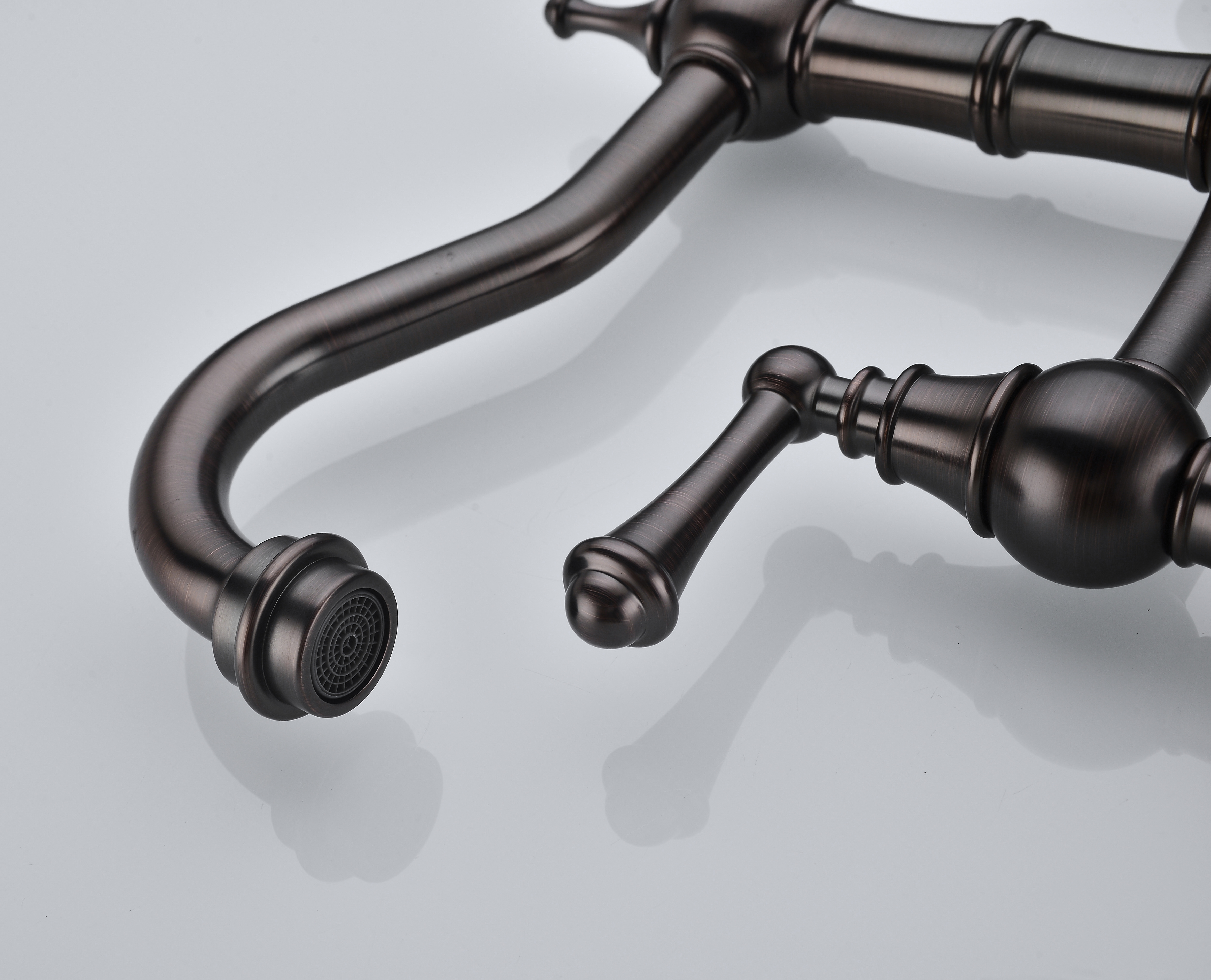  Double Handle Bridge Kitchen Faucet with Brass Side Sprayer in Bronze, 4-Holes Kitchen Faucet