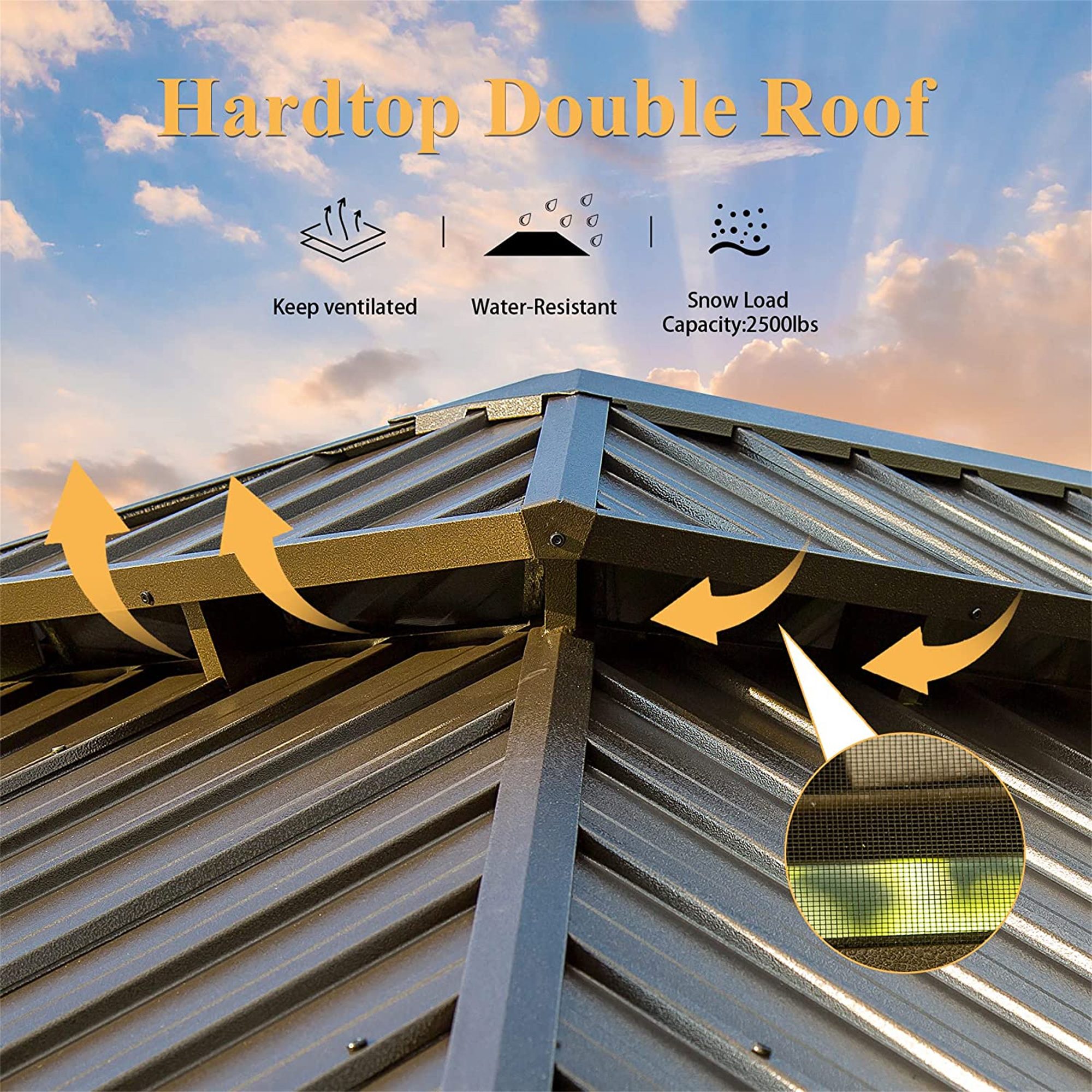 10ftx12ft Outdoor Aluminum Gazebos Galvanized Steel Double Canopy with Curtains Netting for Patio Deck Backyard Grill