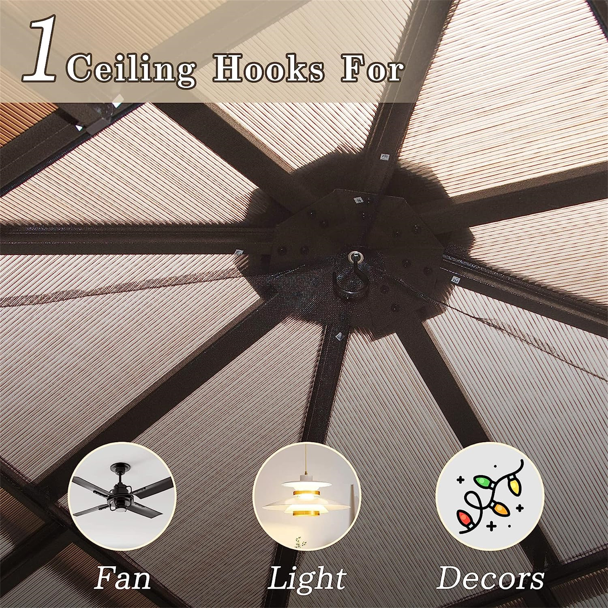 Hardtop Gazebo, Permanent Outdoor Gazebo with Polycarbonate Double Roof, Aluminum Gazebo Pavilion with Curtain and Net for Garden, Patio, Lawns, Deck, Backyard