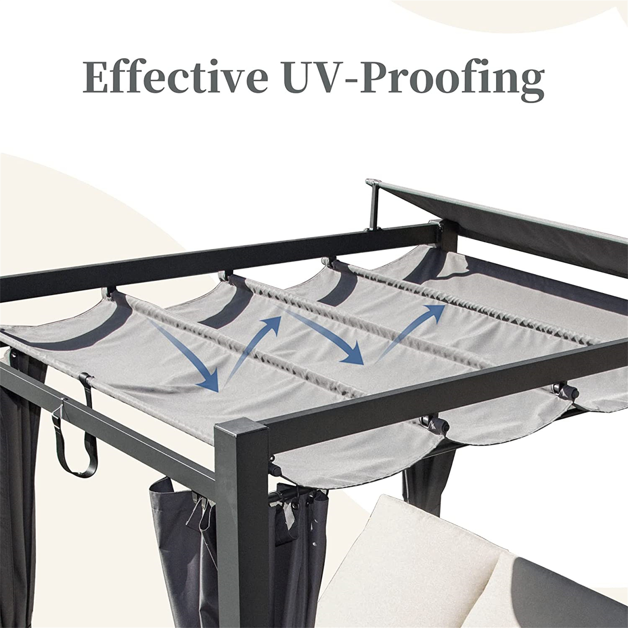 Outdoor Double Chaise Lounge Daybed Bed Aluminum Frame with Retractable Canopy and Curtain with Cushion