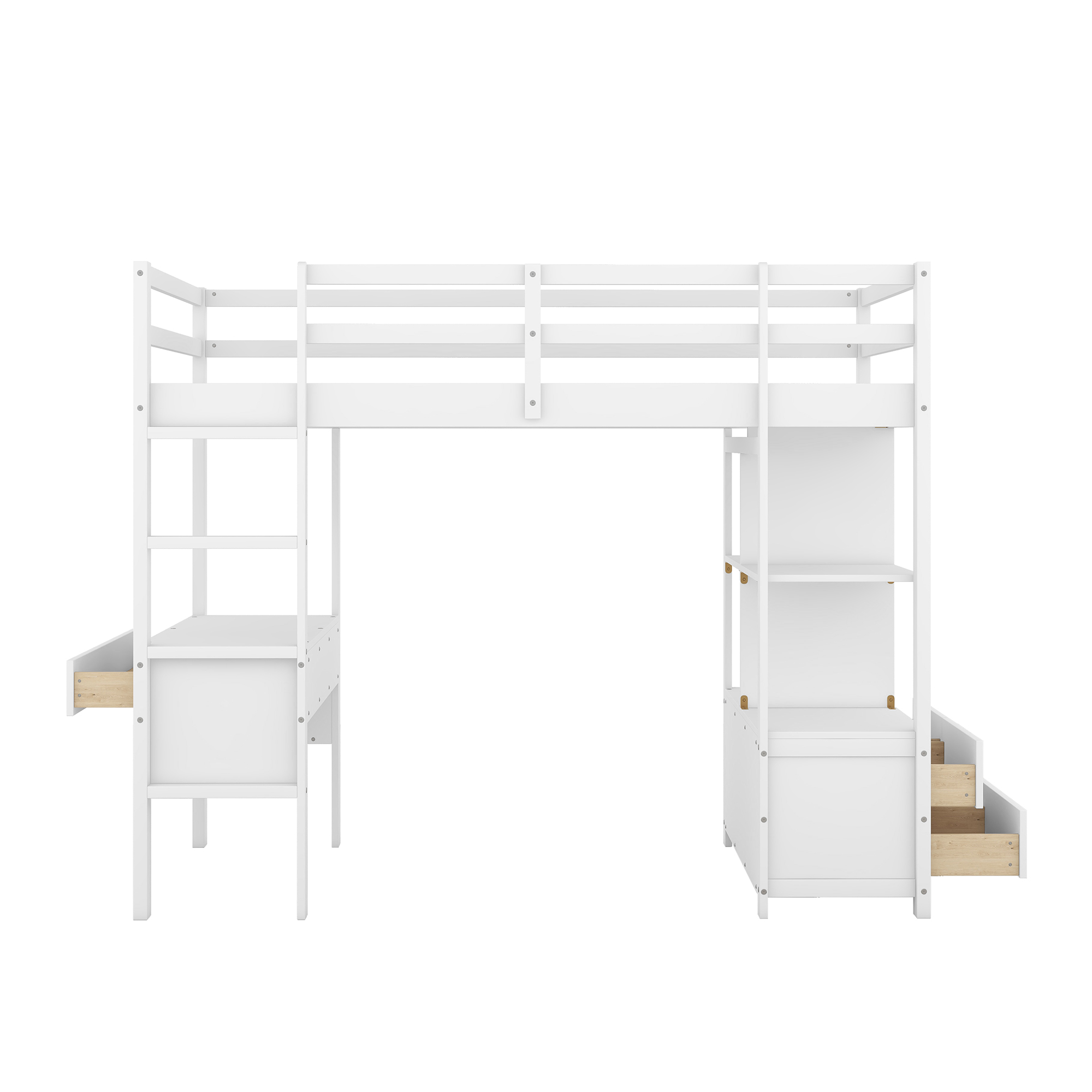 Twin Size Loft Bed with Built-in Desk with Two Drawers, and Storage Shelves and Drawers,White/Gray