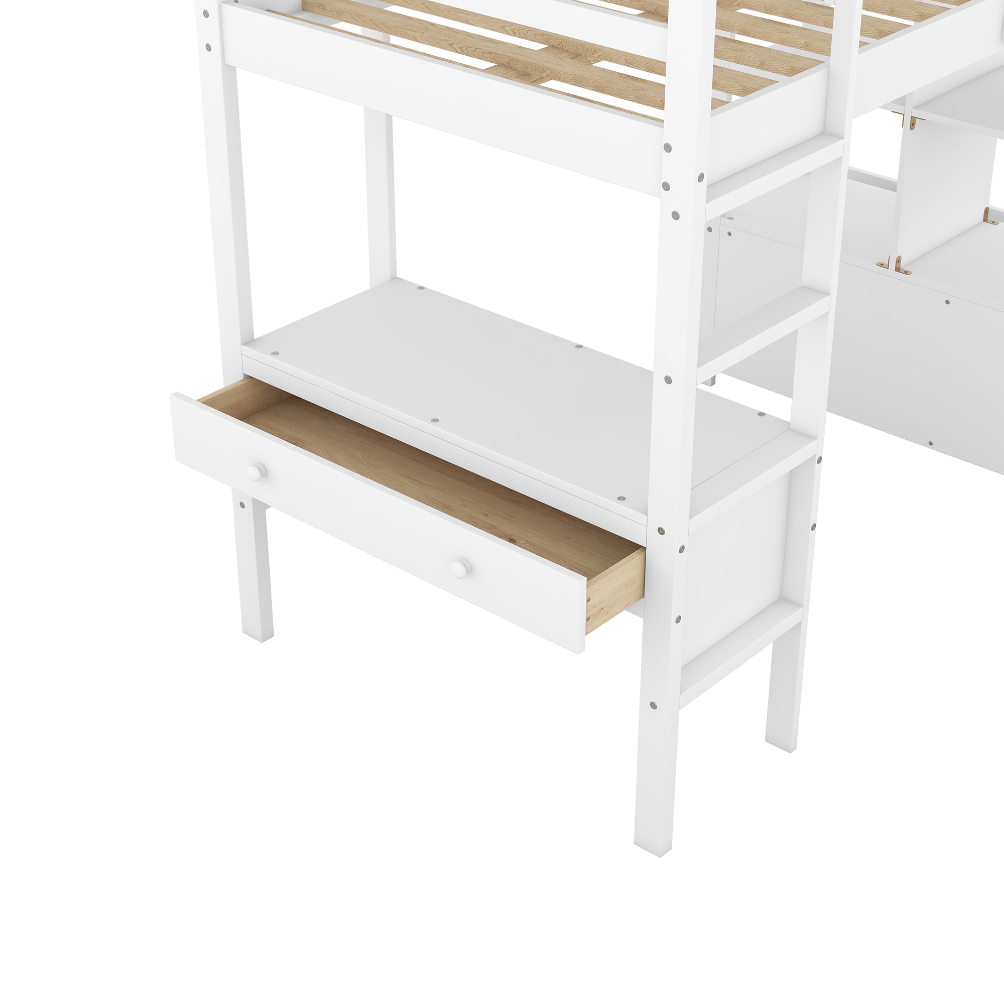 Twin Size Loft Bed with Built-in Desk with Two Drawers, and Storage Shelves and Drawers,White/Gray