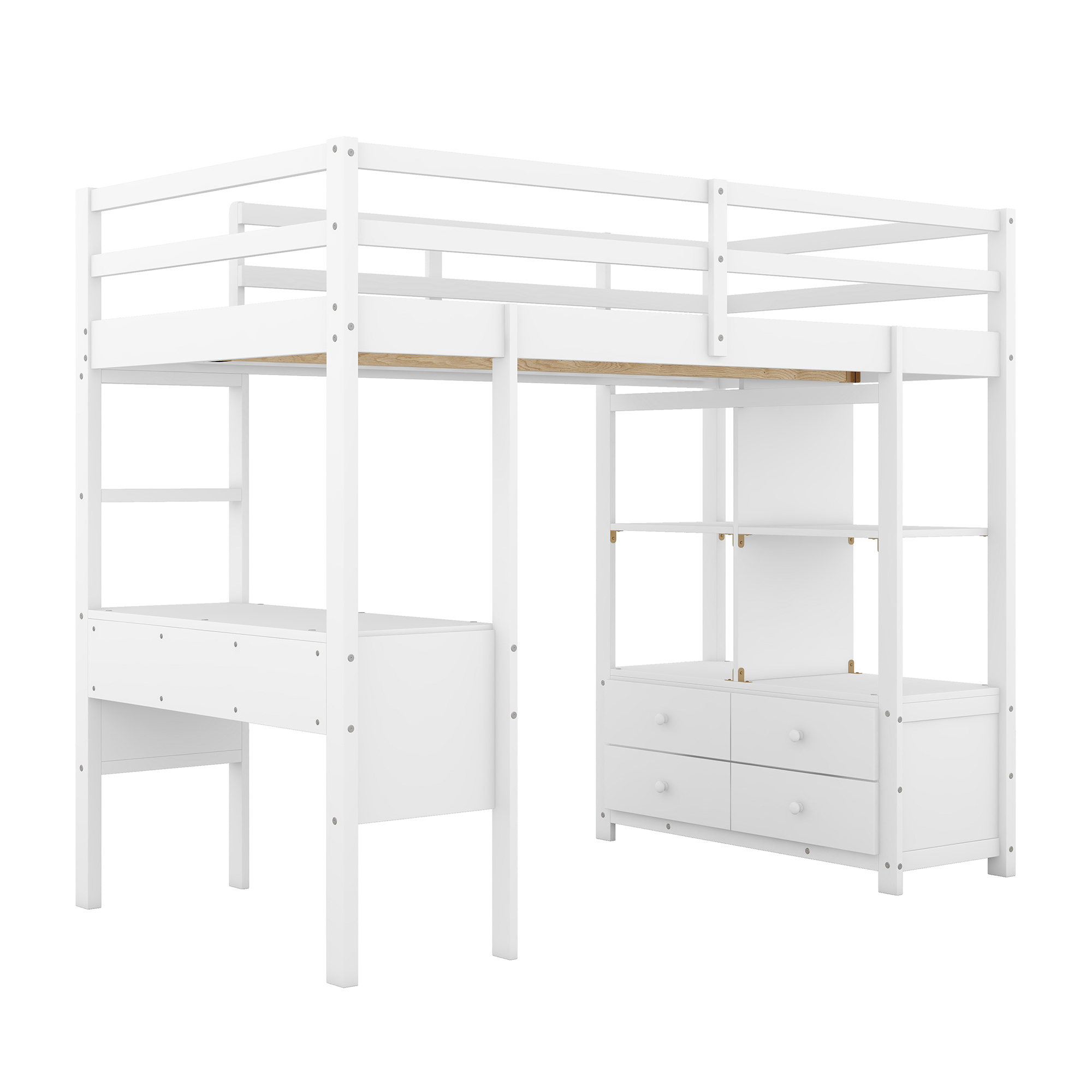 Twin Size Loft Bed with Built-in Desk with Two Drawers, and Storage Shelves and Drawers,White/Gray