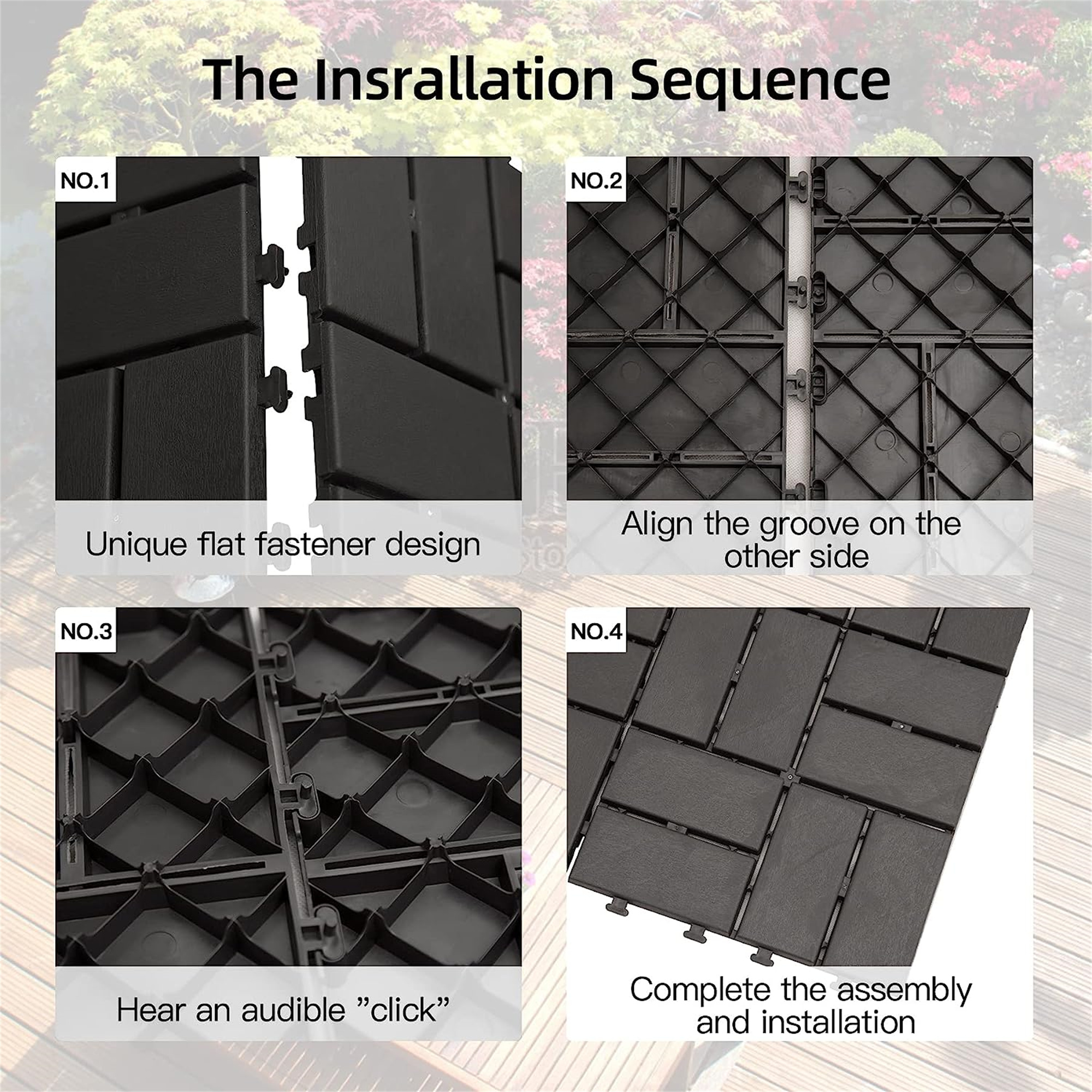 Patio Interlocking Deck Tiles, 12"x12" Square Composite Decking Tiles, Four Slat Plastic Outdoor Flooring Tile All Weather for Balcony Porch Backyard, (Gray, Pack of 36)