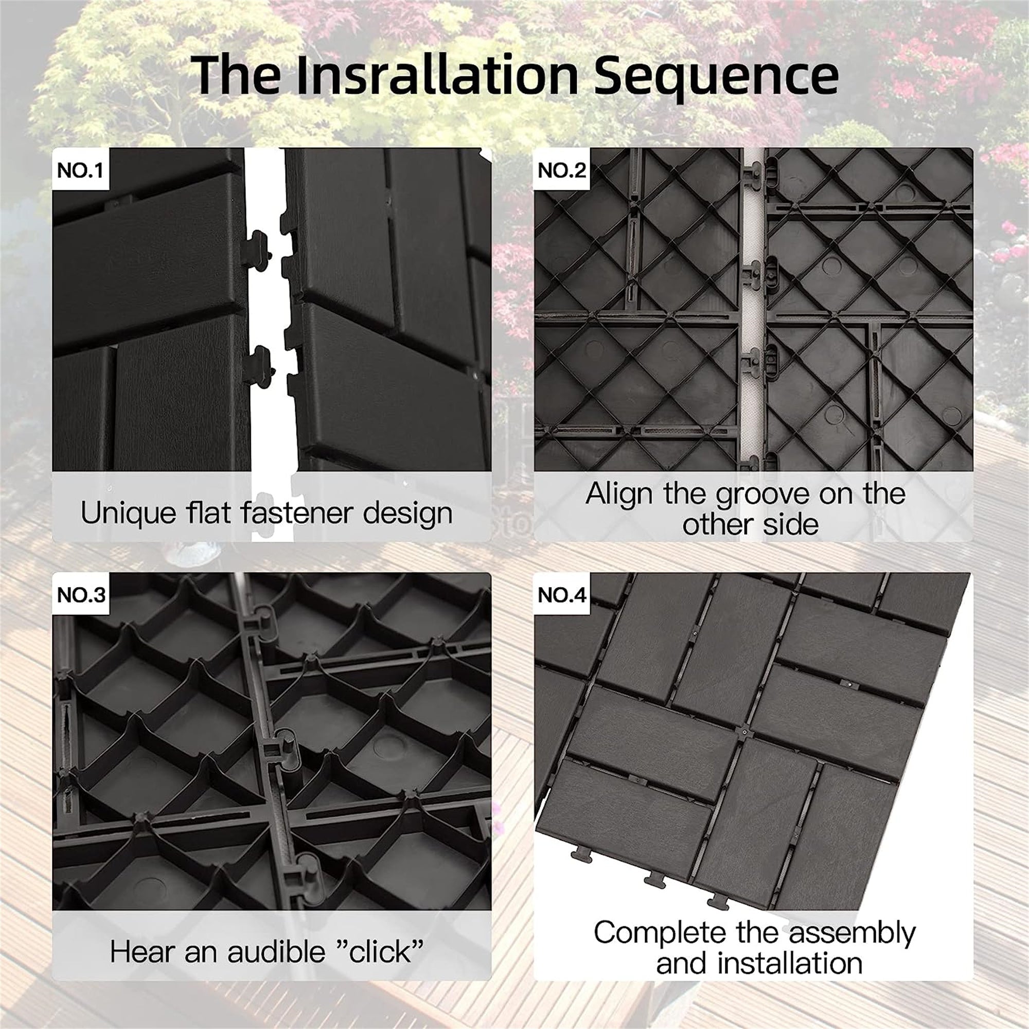 Patio Interlocking Deck Tiles, 12"x12" Square Composite Decking Tiles, Four Slat Plastic Outdoor Flooring Tile All Weather for Balcony Porch Backyard, (Gray, Pack of 36)