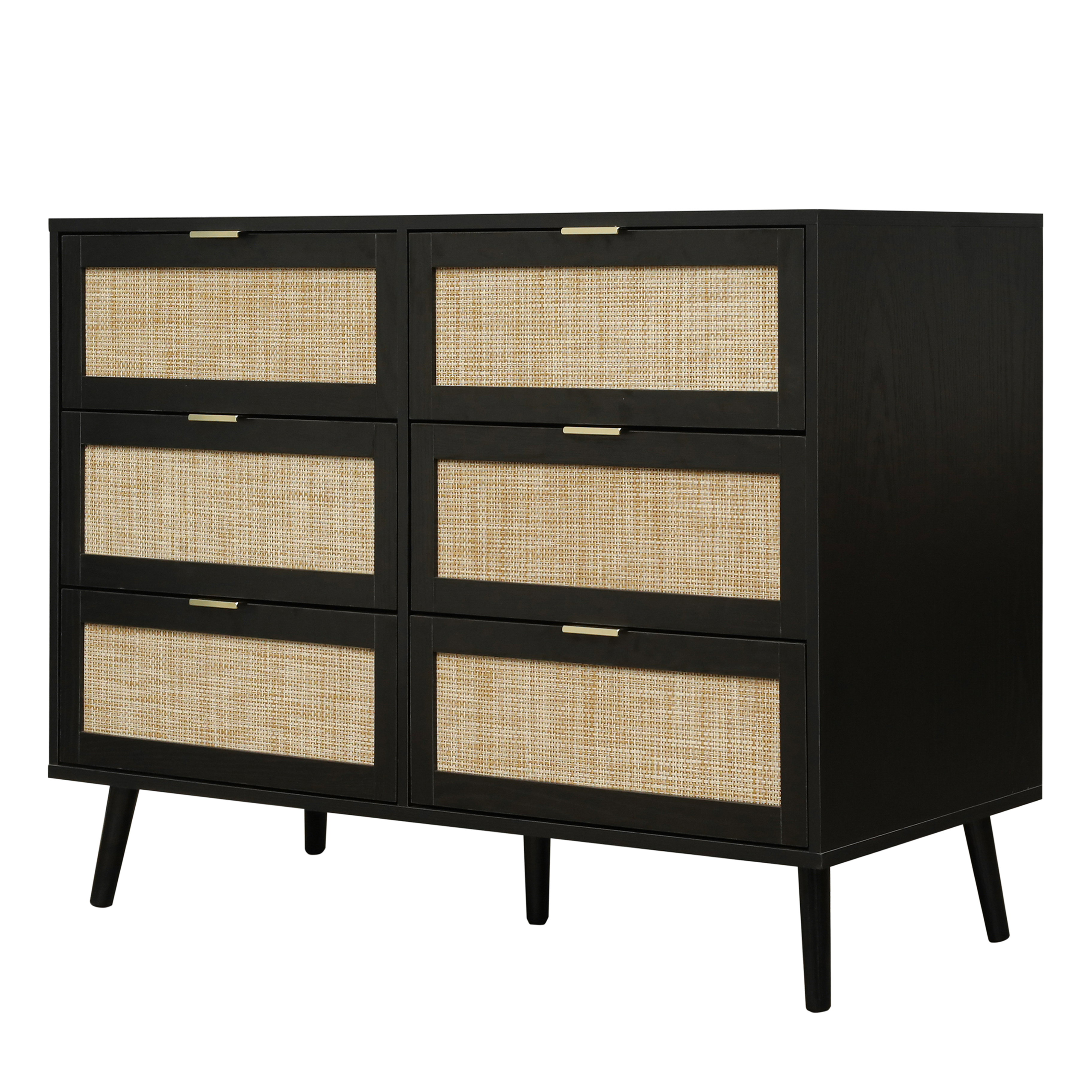 Modern 6 Drawer Dresser Wood Cabinet (Black) 