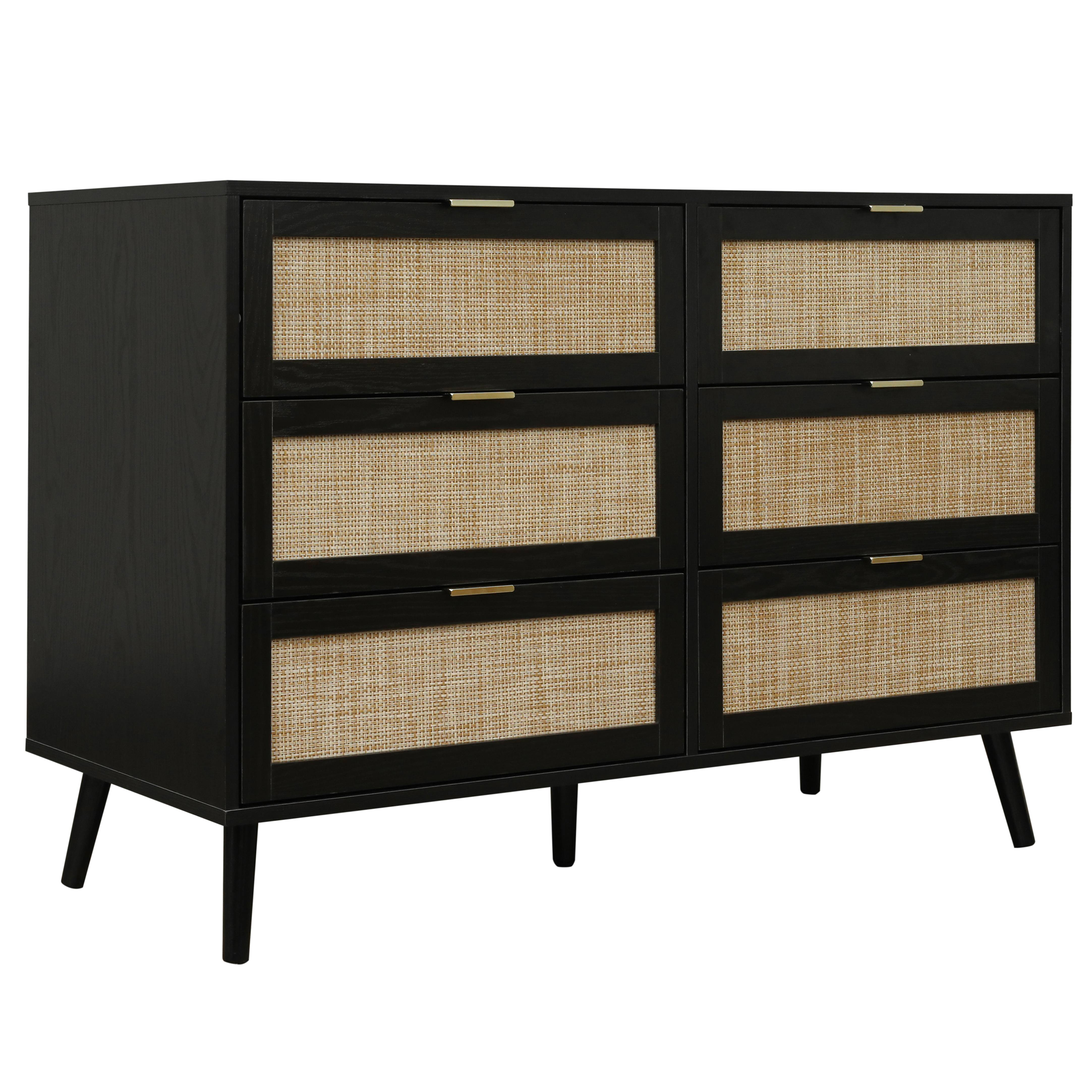 Modern 6 Drawer Dresser Wood Cabinet (Black) 