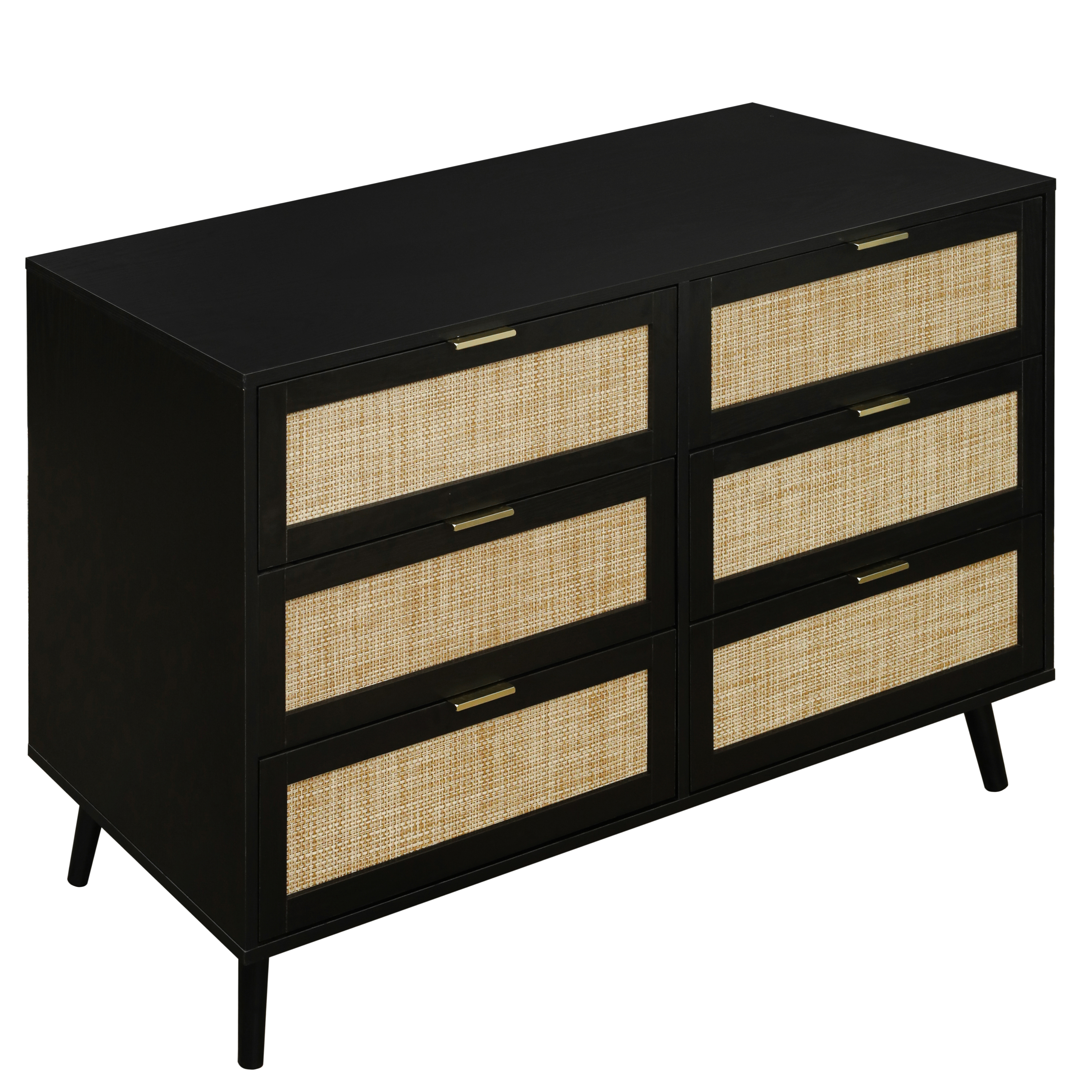 Modern 6 Drawer Dresser Wood Cabinet (Black) 