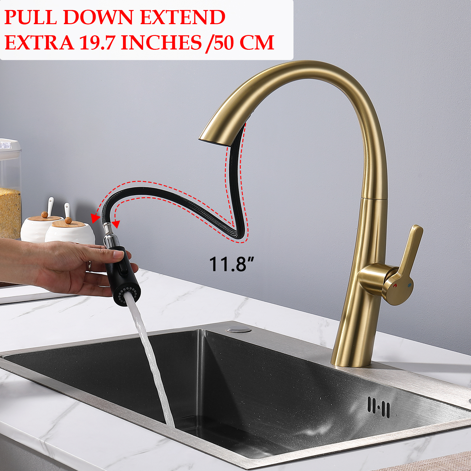  Boyel Living Single Handle Pull Out Sprayer Kitchen Faucet 1.5 GPM in Matte Black
