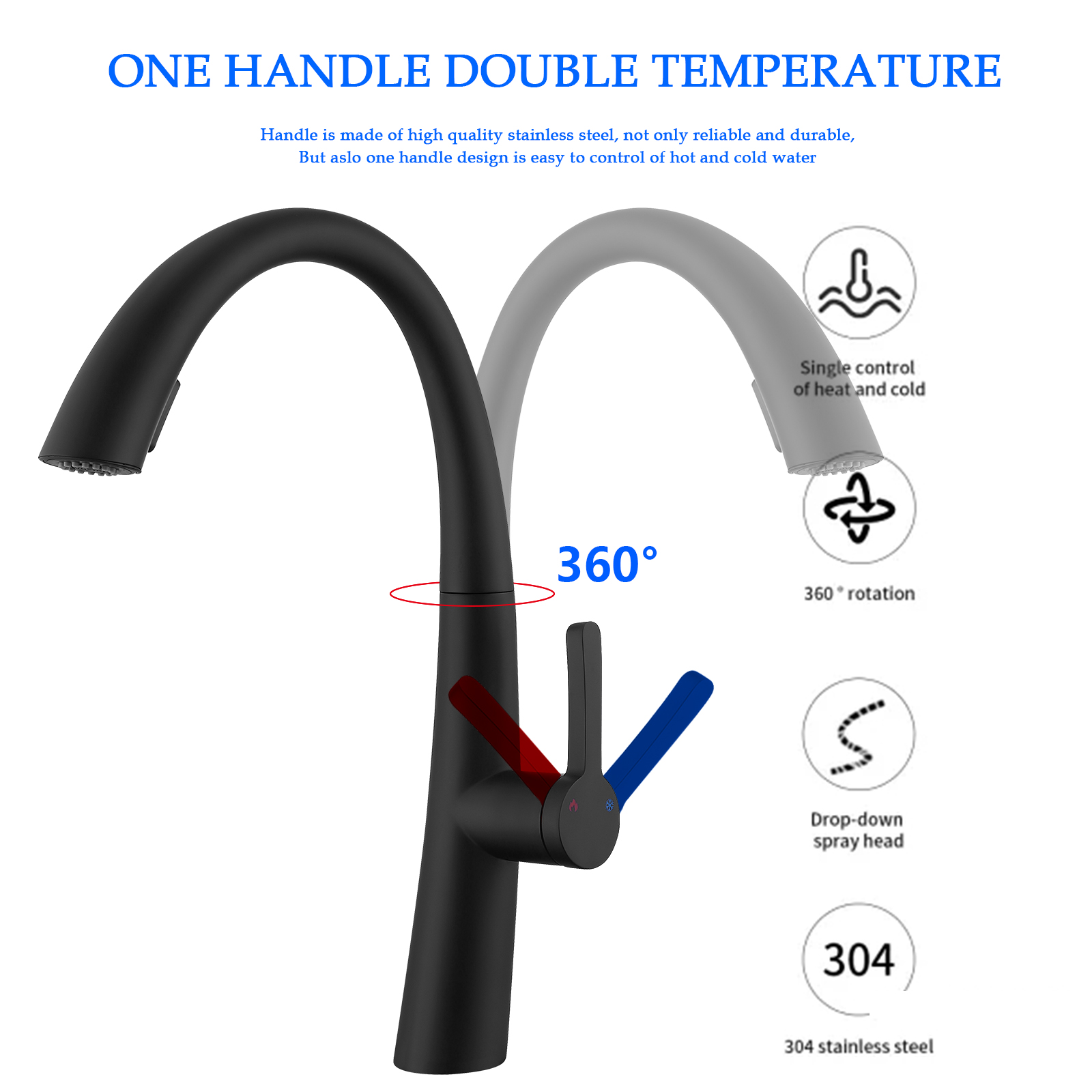  Boyel Living Single Handle Pull Out Sprayer Kitchen Faucet 1.5 GPM in Matte Black