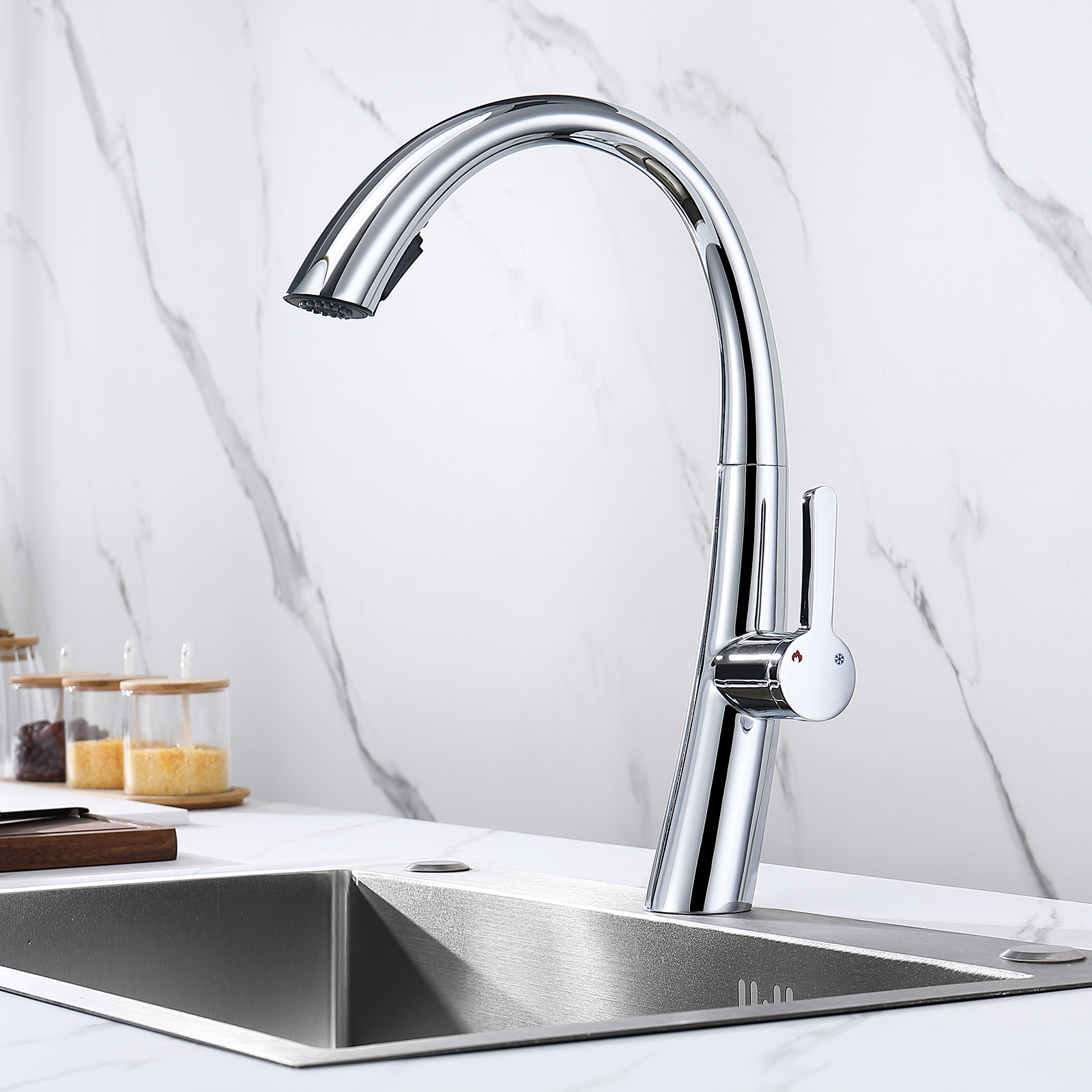  Boyel Living Single Handle Pull Out Sprayer Kitchen Faucet 1.5 GPM in Matte Black