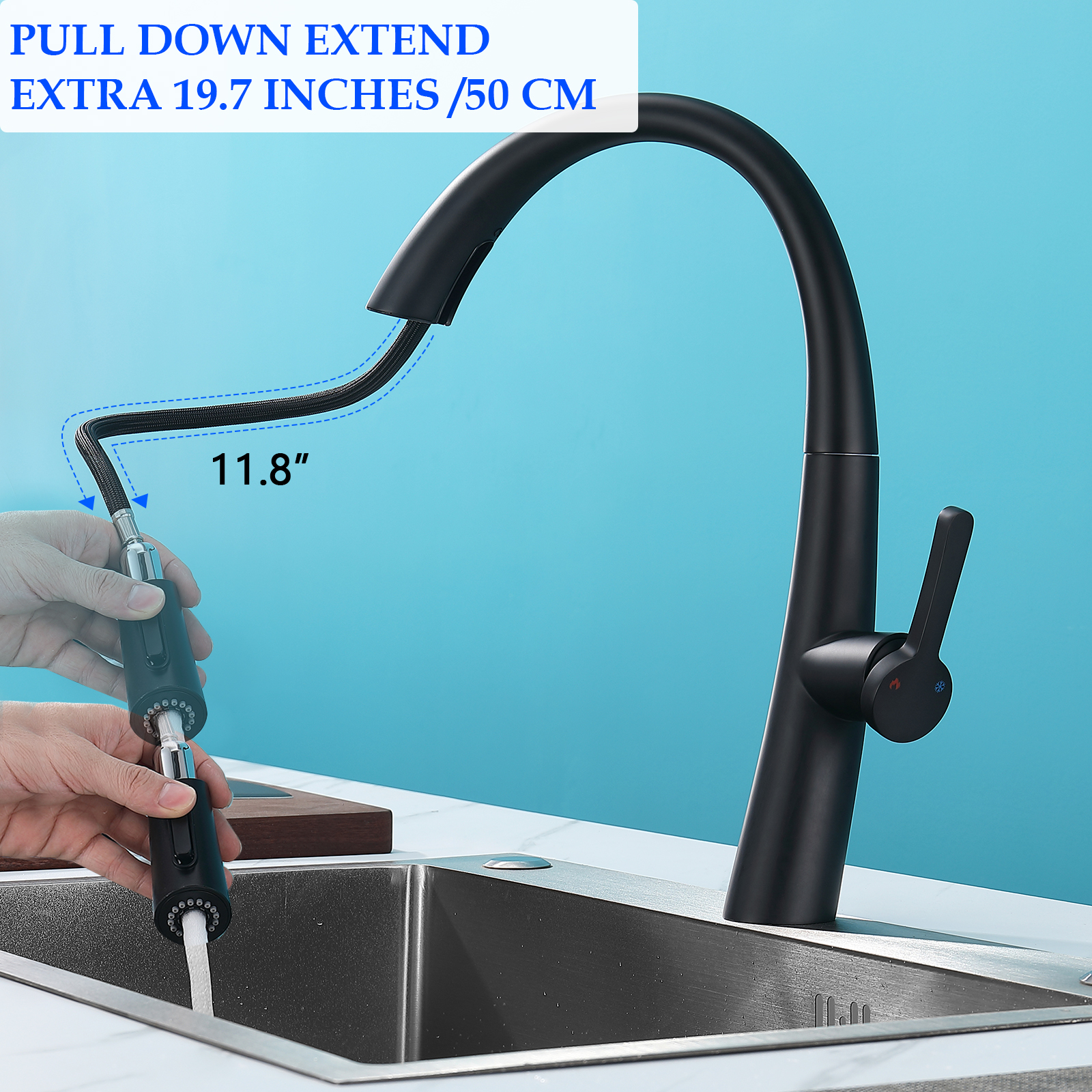  Boyel Living Single Handle Pull Out Sprayer Kitchen Faucet 1.5 GPM in Matte Black