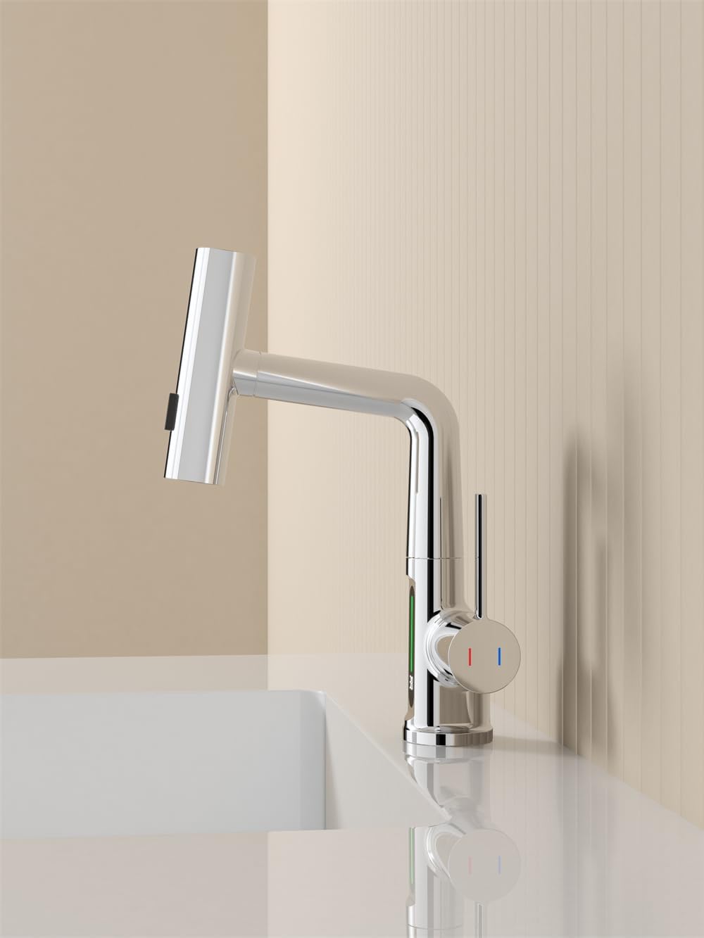  Pull-Out Lift LED Temperature Digital Display Single Handle Single Hole Bathroom Faucet with Adjustable Height in White