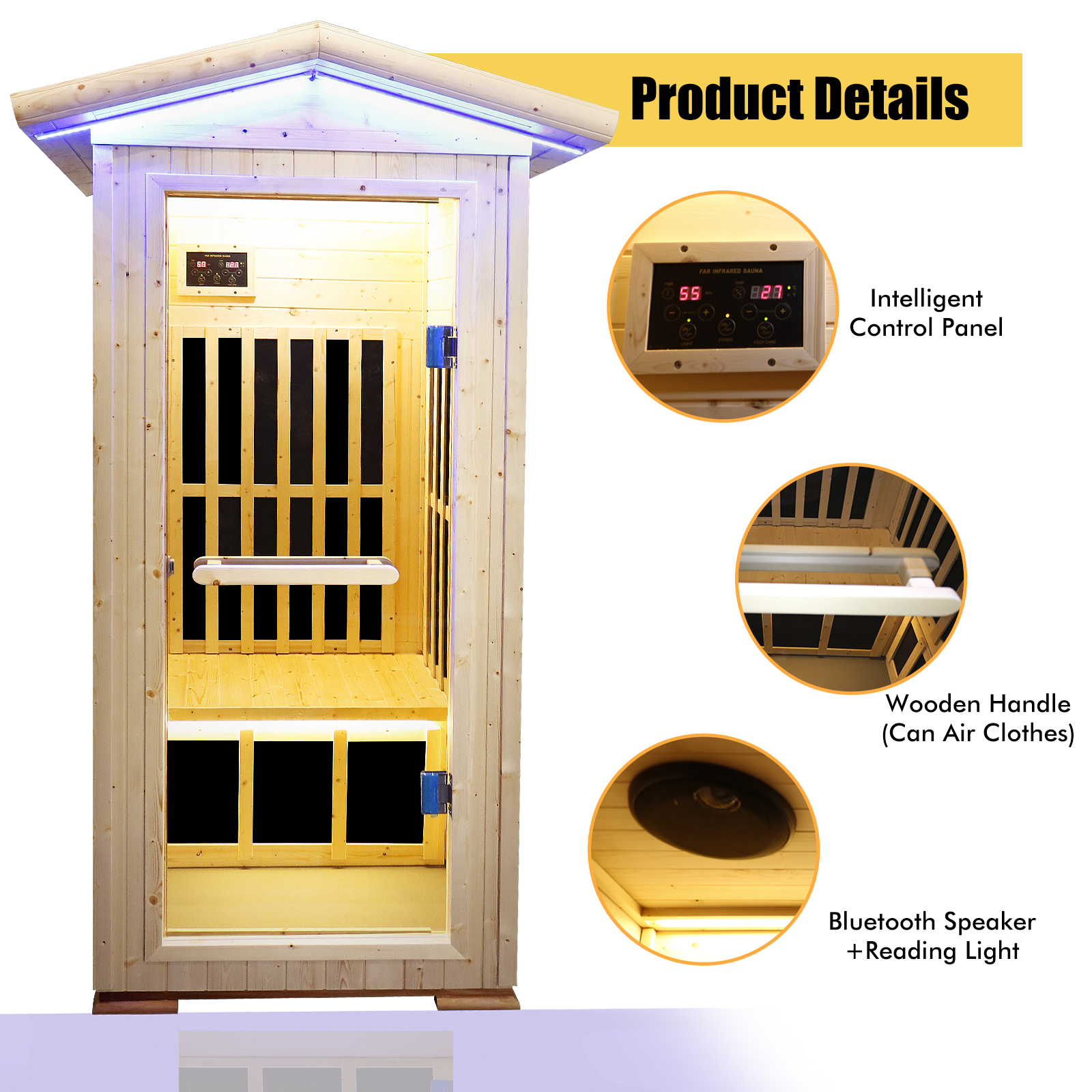 Single person spruce far infrared sauna hair 