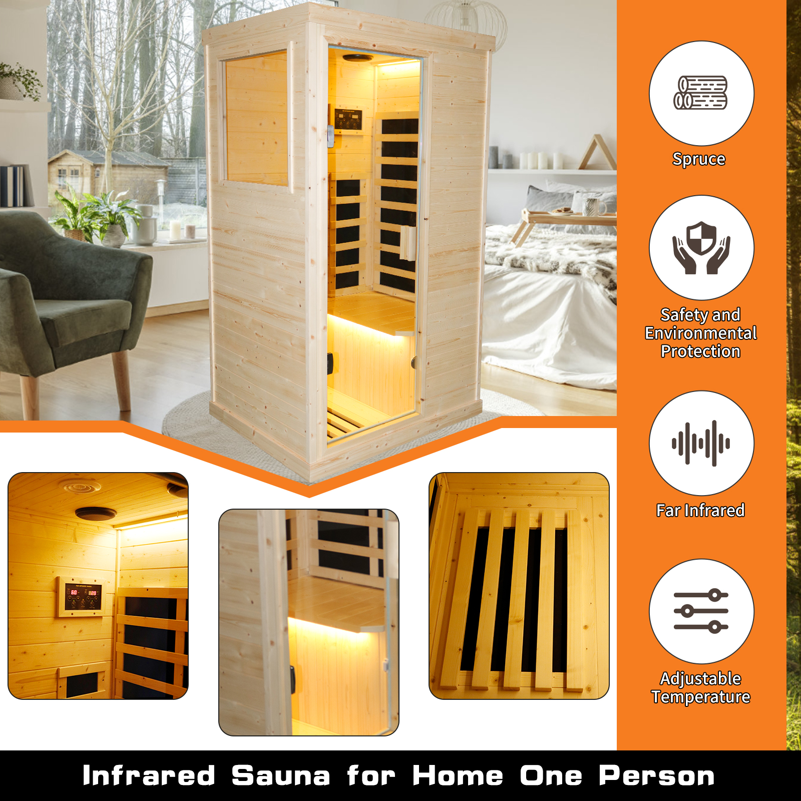 Boyel Living Single person spruce far infrared sauna hair 