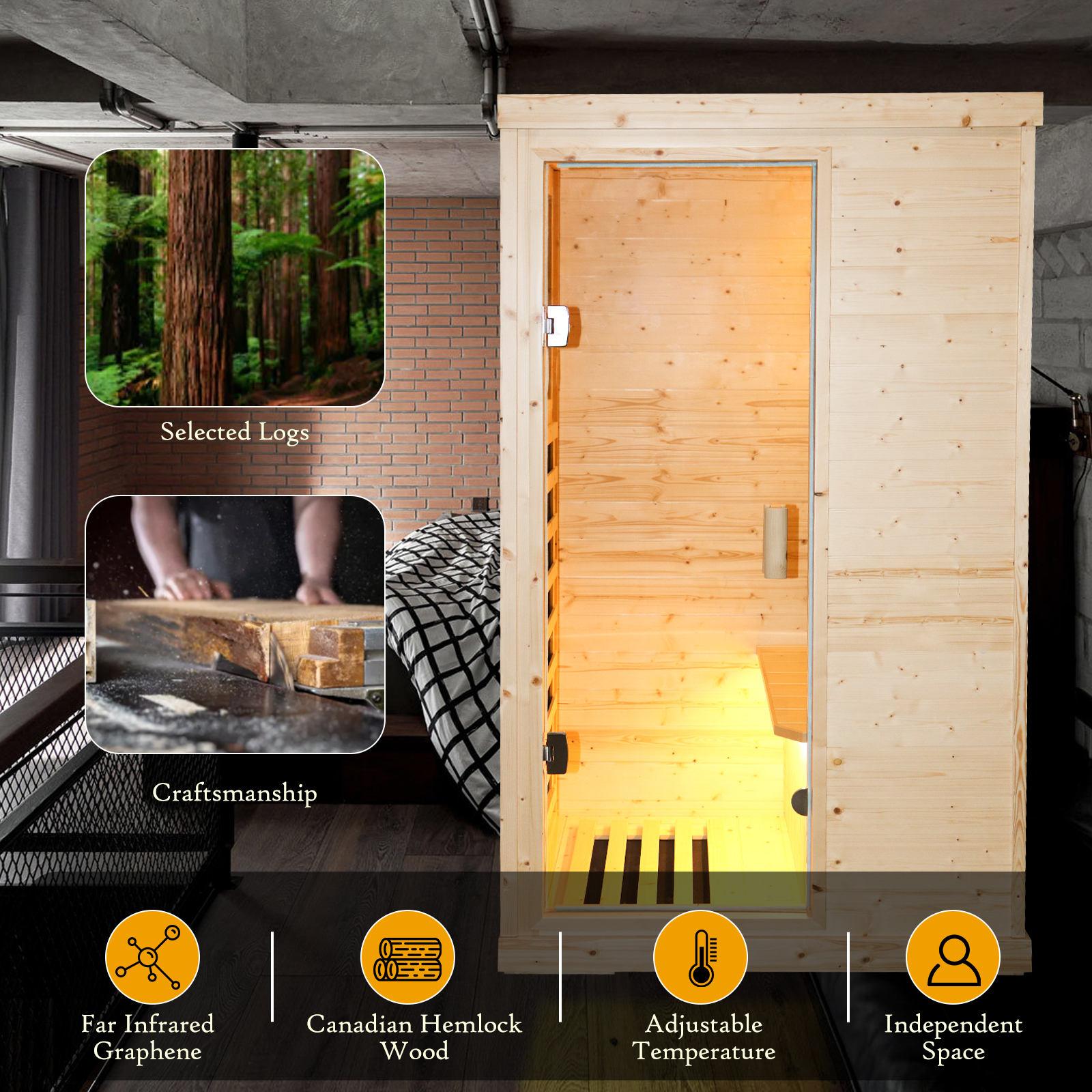 Boyel Living Single person spruce far infrared sauna hair 