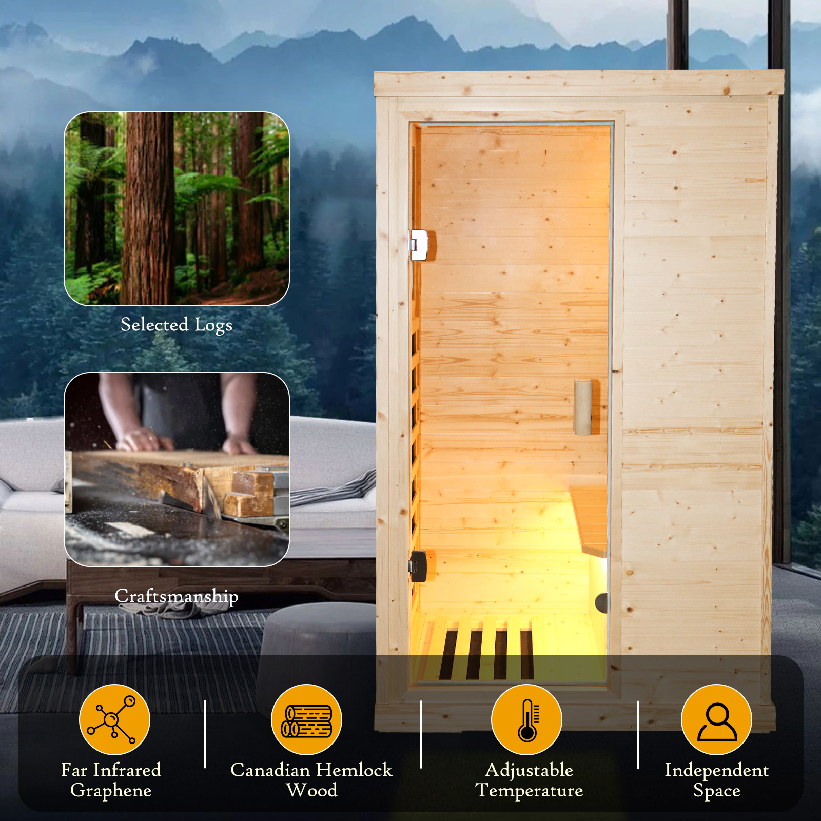 Boyel Living Single person spruce far infrared sauna hair 