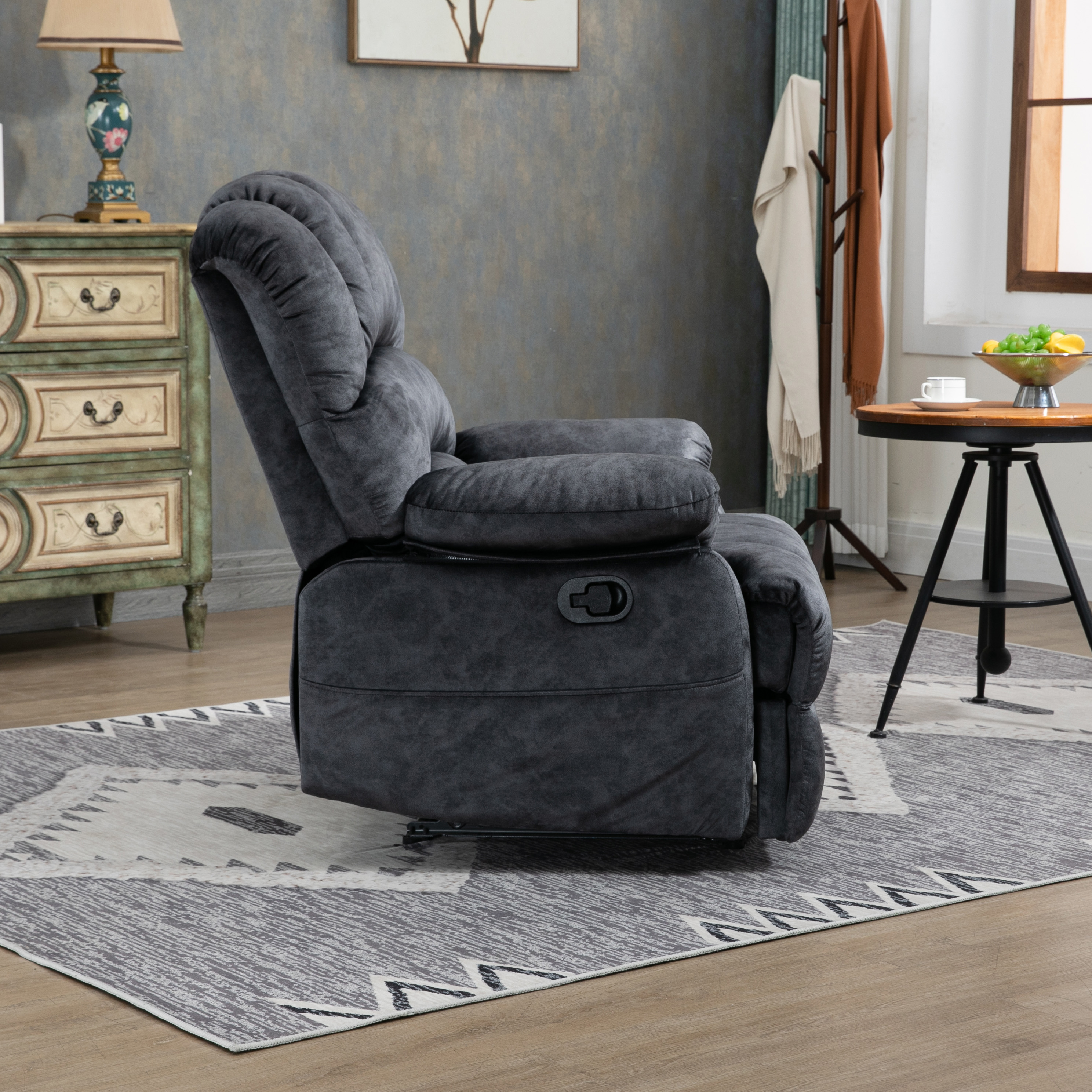 Large Manual Recliner Chair in Fabric for Living Room, Beige/Dark Gray/Yellow/Grey