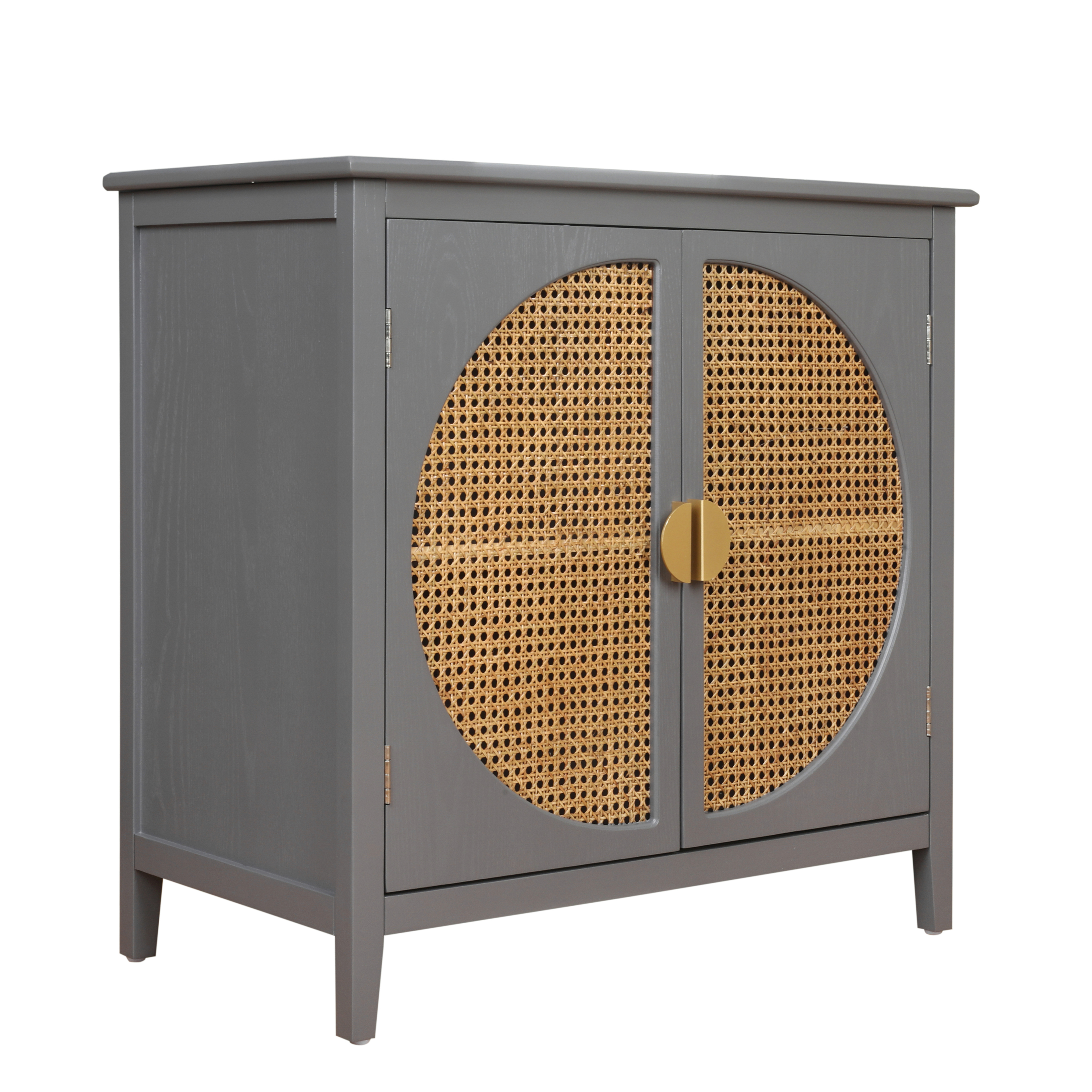 2 door cabinet with semicircular elements,natural rattan weaving,suitable for multiple scenes such as living room, bedroom, study room 
