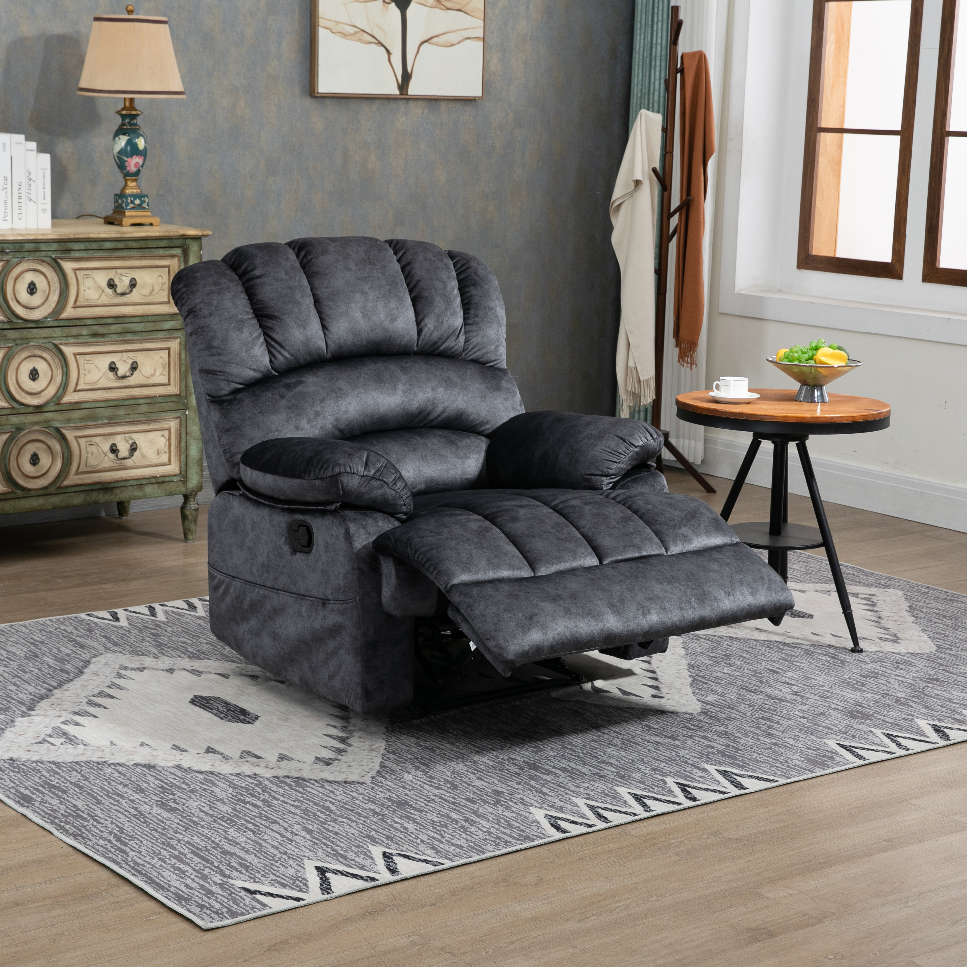 Large Manual Recliner Chair in Fabric for Living Room, Beige/Dark Gray/Yellow/Grey