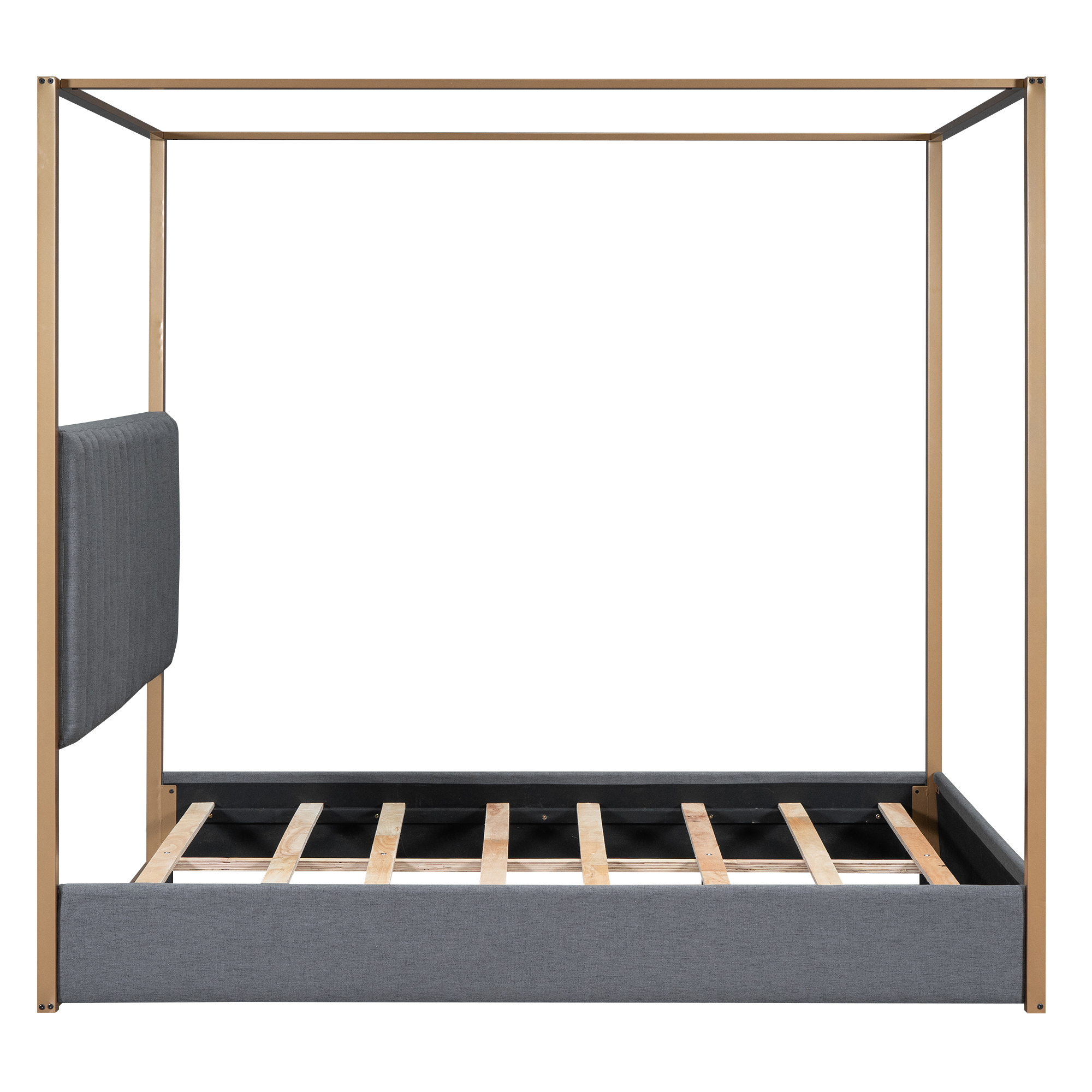 Queen Size Upholstery Canopy Platform Bed with Headboard and Metal Frame, Gray 