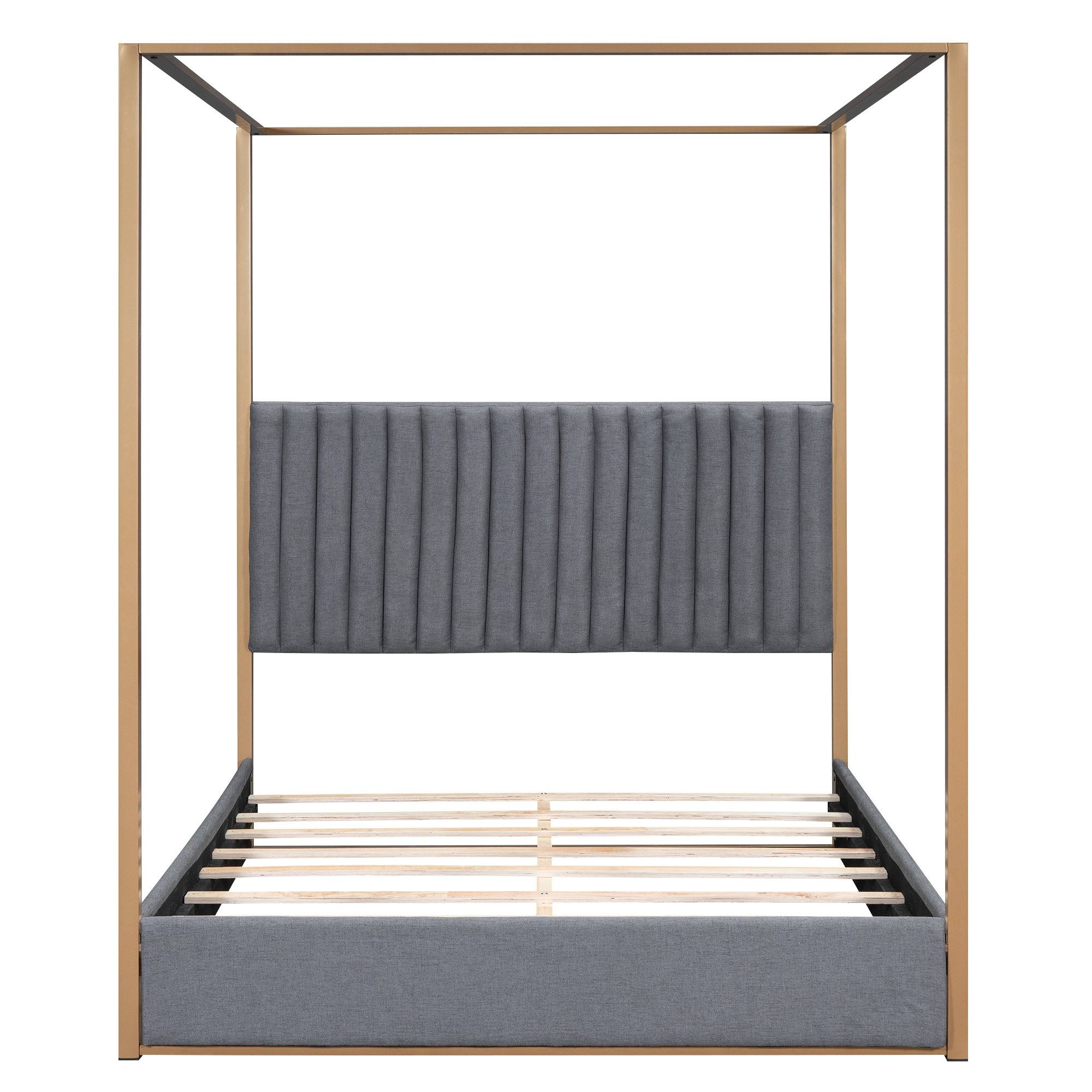 Queen Size Upholstery Canopy Platform Bed with Headboard and Metal Frame, Gray 
